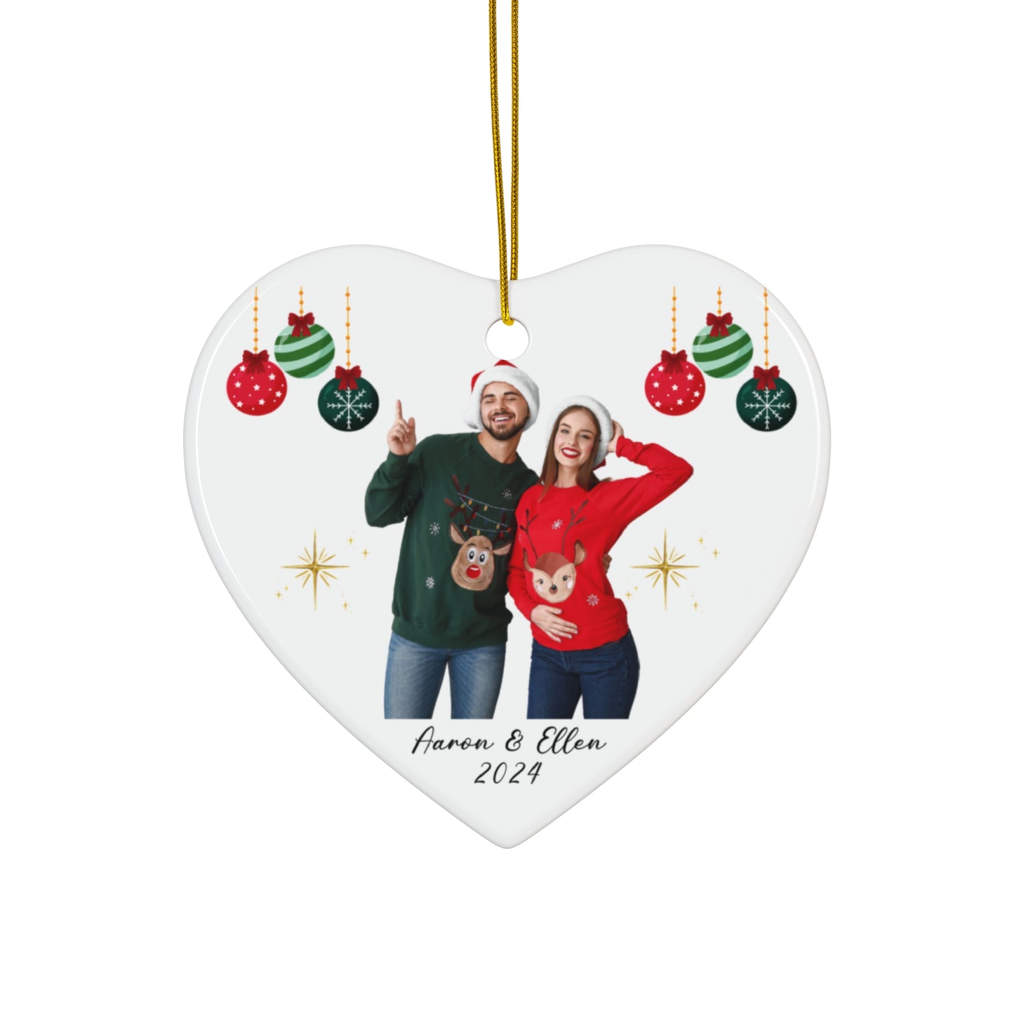 Christmas, Couple's Photo, Customizable- Ceramic Ornament, 4 Shapes - 10034