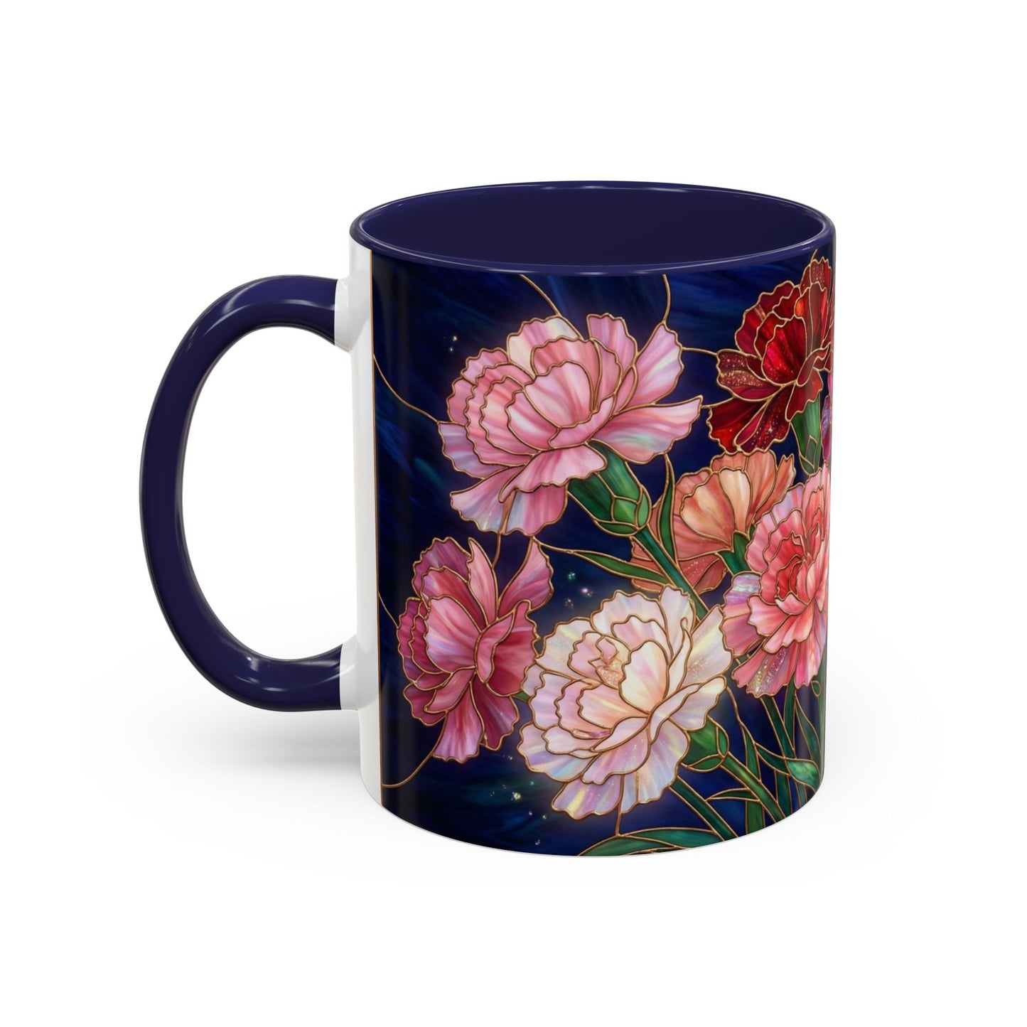 Carnation Floral  Accent Coffee Mug — Stained Glass Design (11/15oz) - 14559