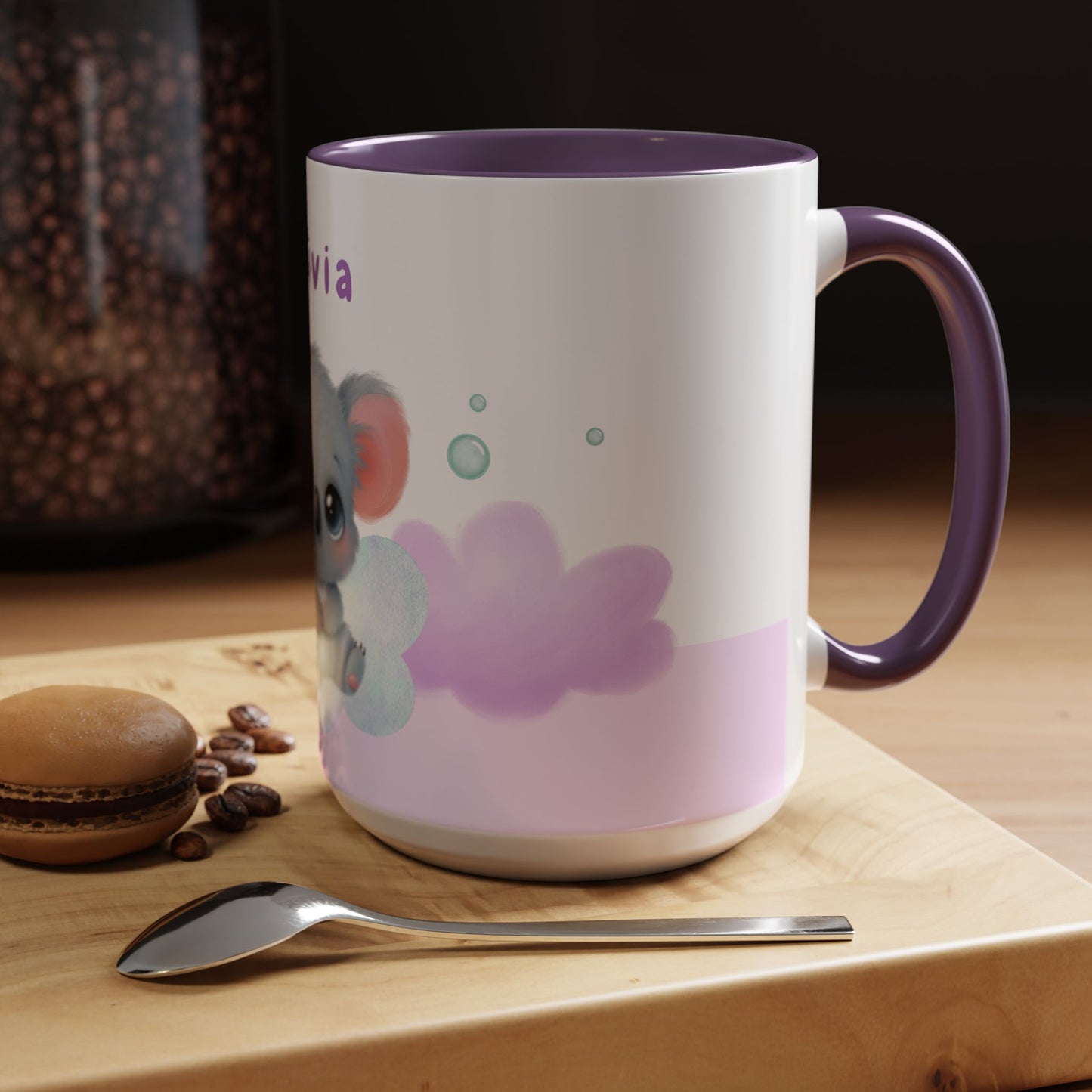 Cute Koala, Olivia, Name Customizable - Accent Coffee Mug (11, 15oz) - 11006