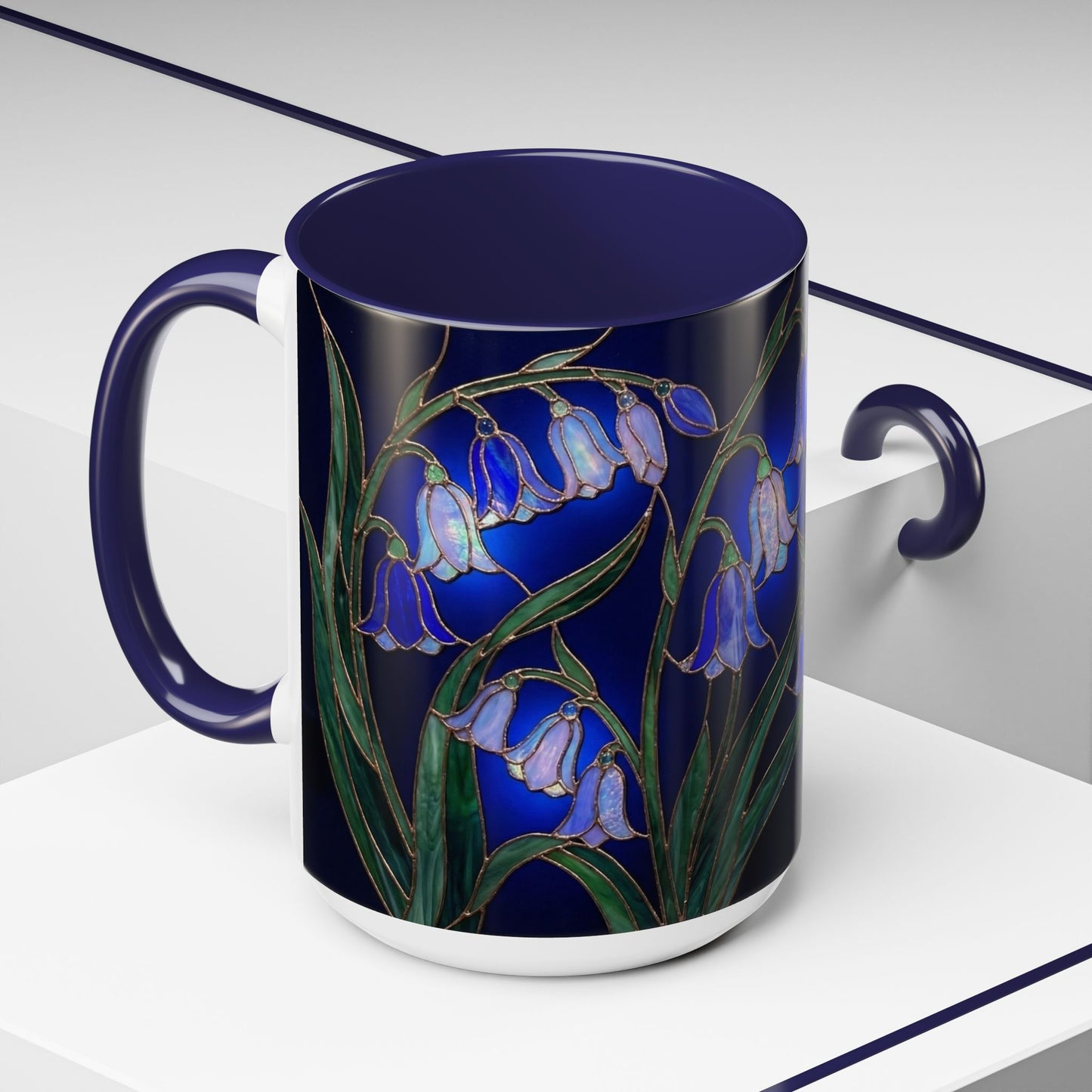 Bluebell Floral Coffee Mug – Stained Glass Design (11/15oz) - 14548