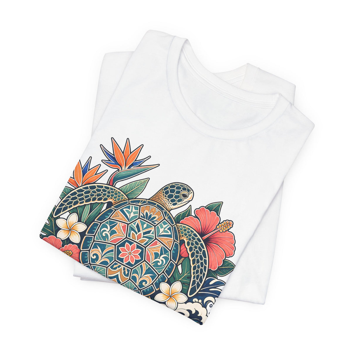 Sea Turtle Floral T-Shirt, Hawaiian Turtle Graphic Tee - 14973
