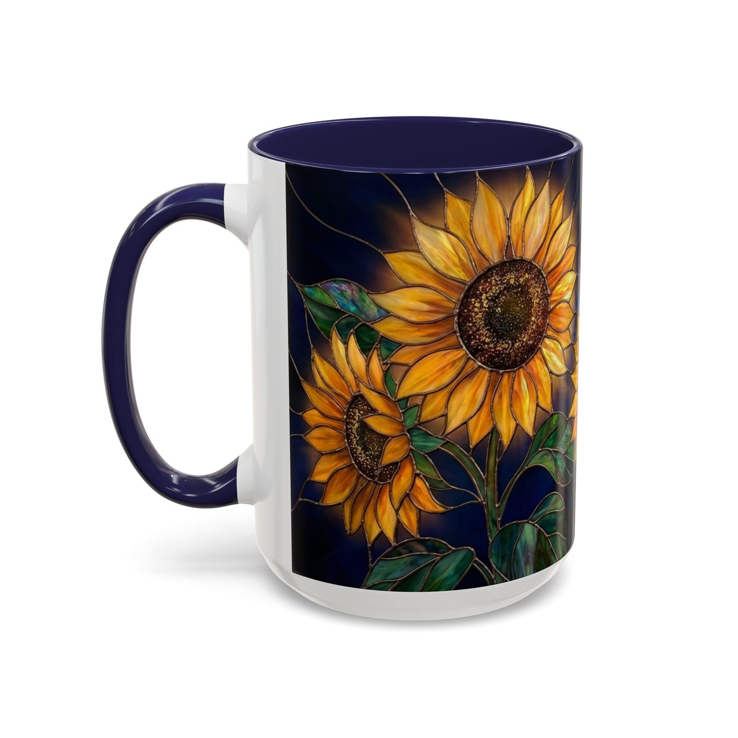 Sunflower Accent Coffee Mug — Stained Glass Design, 11/15oz - 14540
