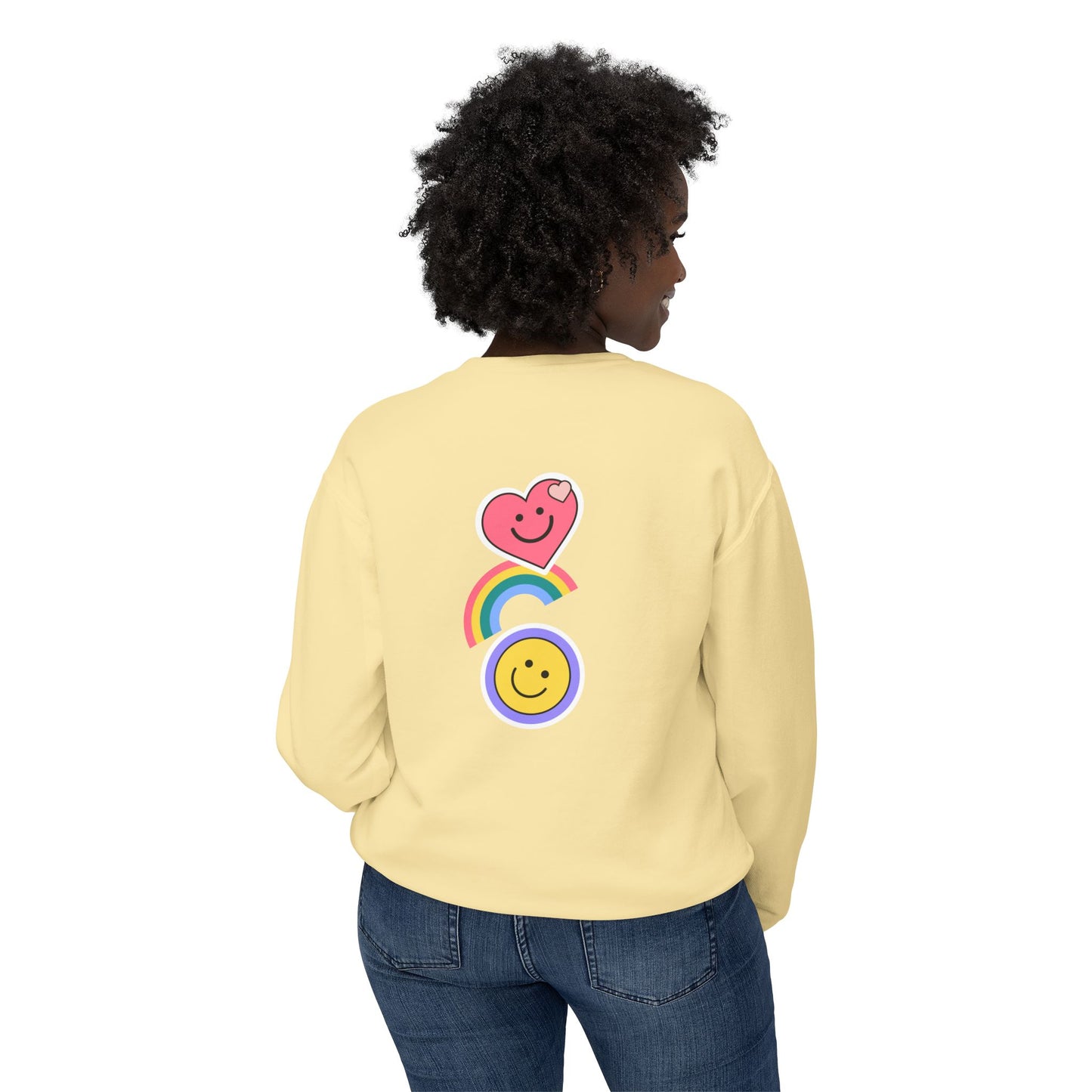 Flowers, Heart, Rainbow, Happy Face - Unisex Lightweight Crewneck Sweatshirt - 11485