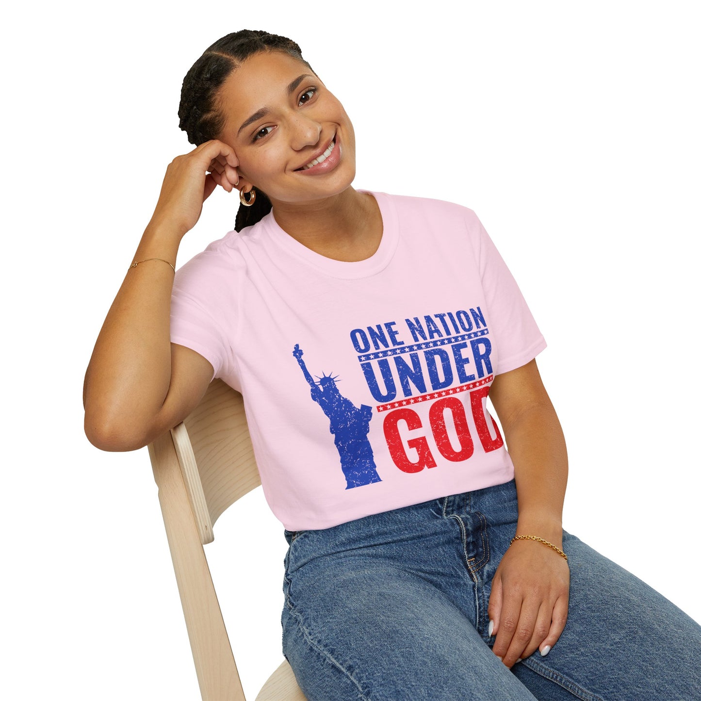 One Nation Under God, Patriotic Softstyle T-Shirt - Independence Day Tee, Fourth of July Shirt, Unisex Comfort Wear, Gift for Veterans - 13494