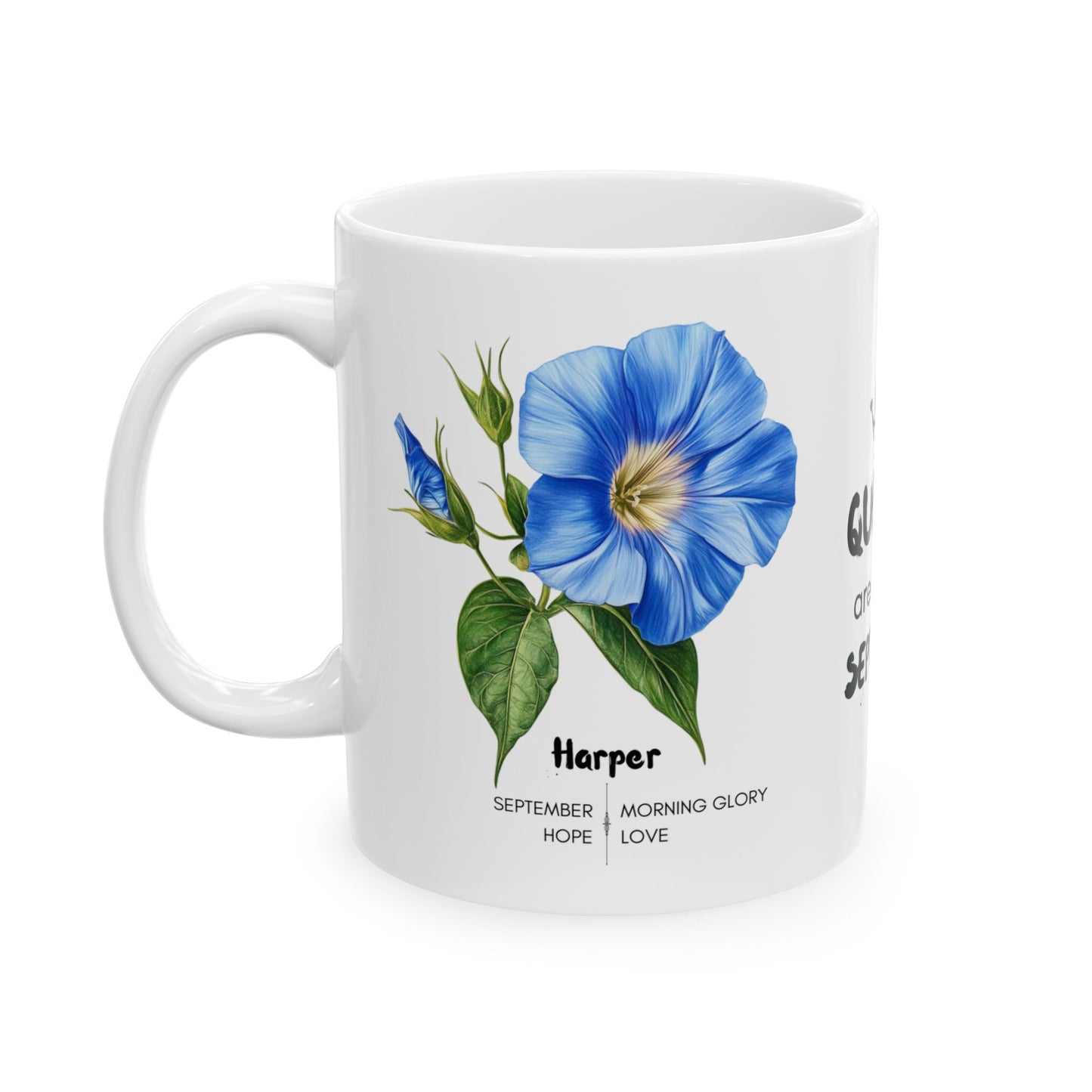 Happy Birthday: Queens Are Born In September, Morning Glory Flower, Customizable - Ceramic Mug, (11oz, 15oz)