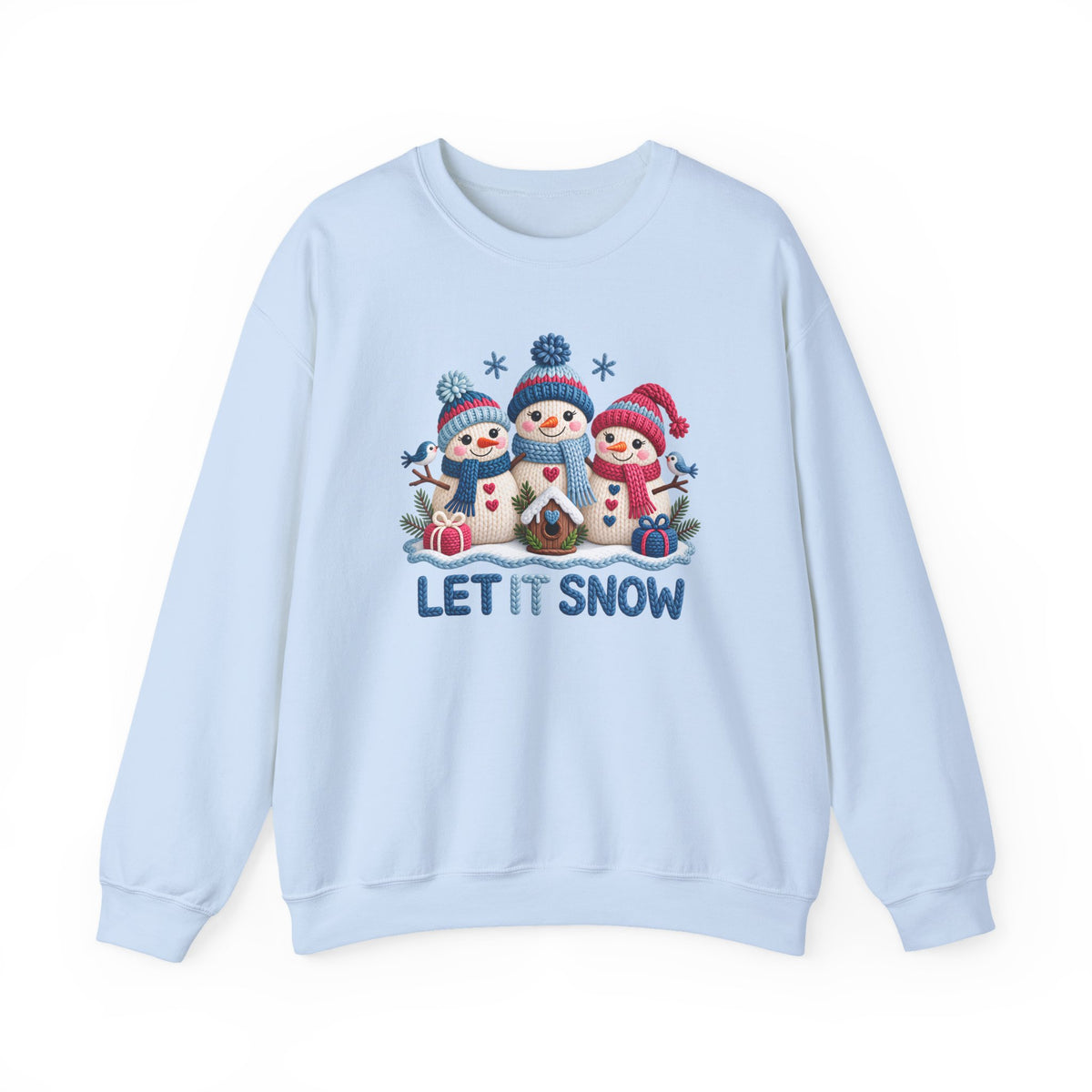 Let It Snow Sweatshirt, Cute Knitted Snowmen Christmas Crewneck - 14570