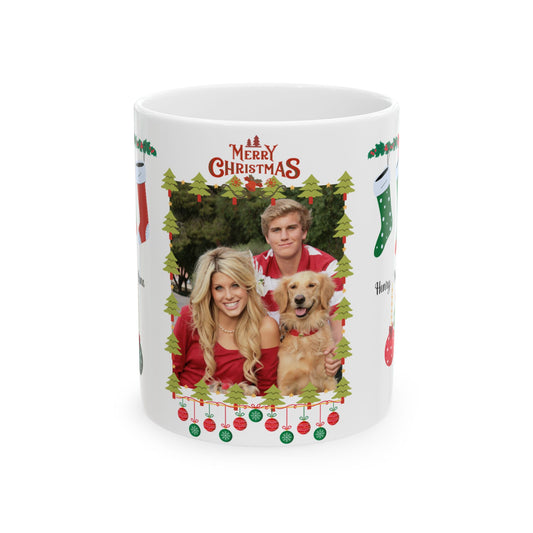 Christmas, Family Photo, Customizable - Ceramic Mug, (11oz, 15oz)