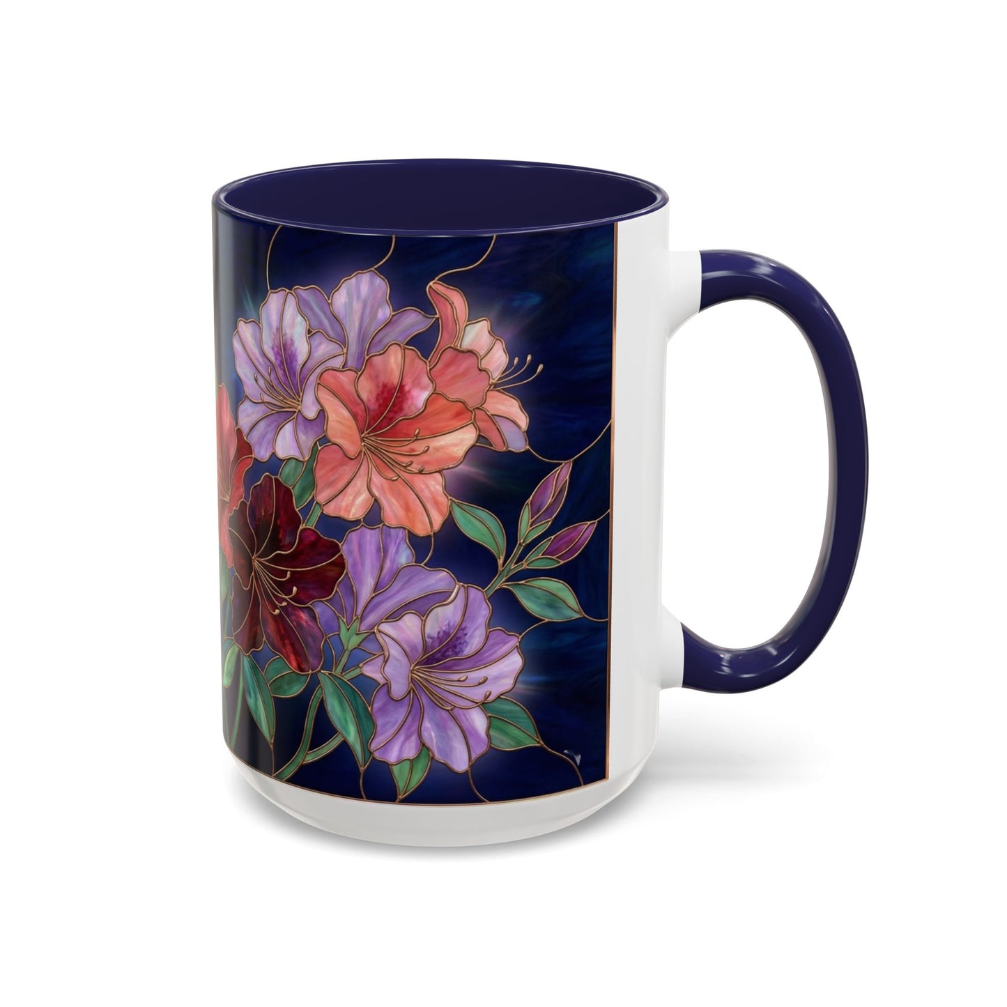 Azalea Floral Accent Coffee Mug — Stained Glass Design 11/15oz - 14554