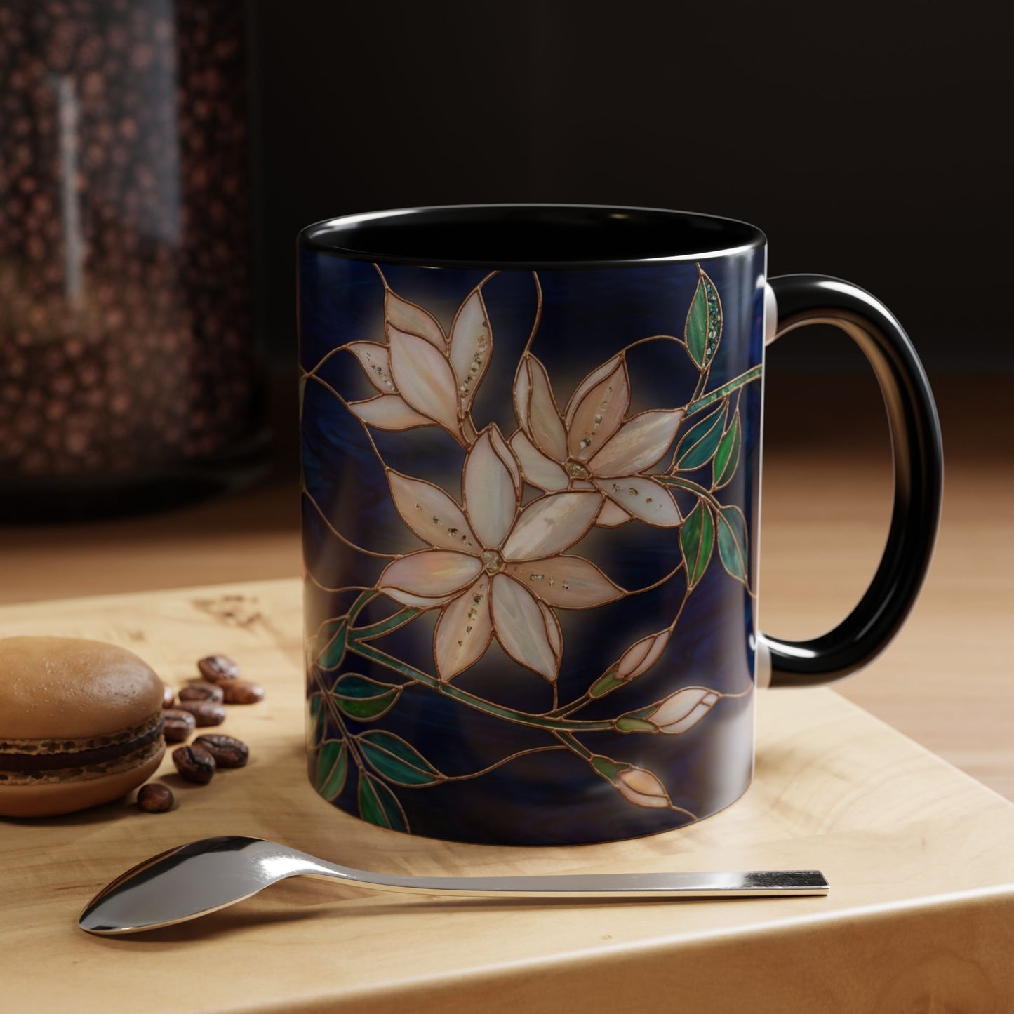 Jasmine Floral Accent Coffee Mug —  Stained Glass Design (11/15oz) - 14573