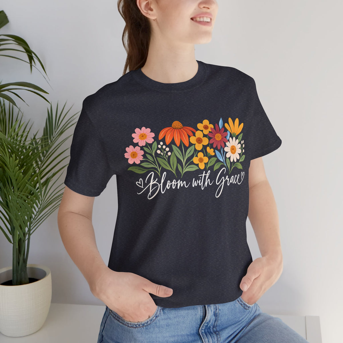 Bloom With Grace Floral T-Shirt, Women’s Inspirational Flower Tee - 14983