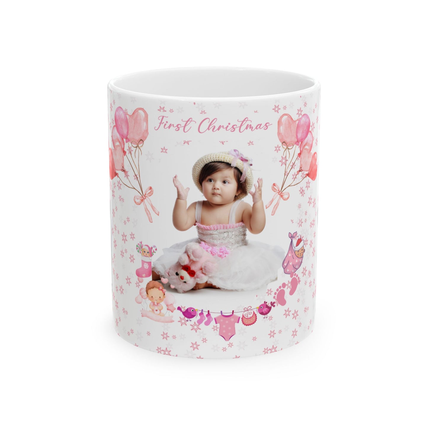 First Christmas, Baby Girl, Customizable - Ceramic Mug, (11oz, 15oz) - 10003