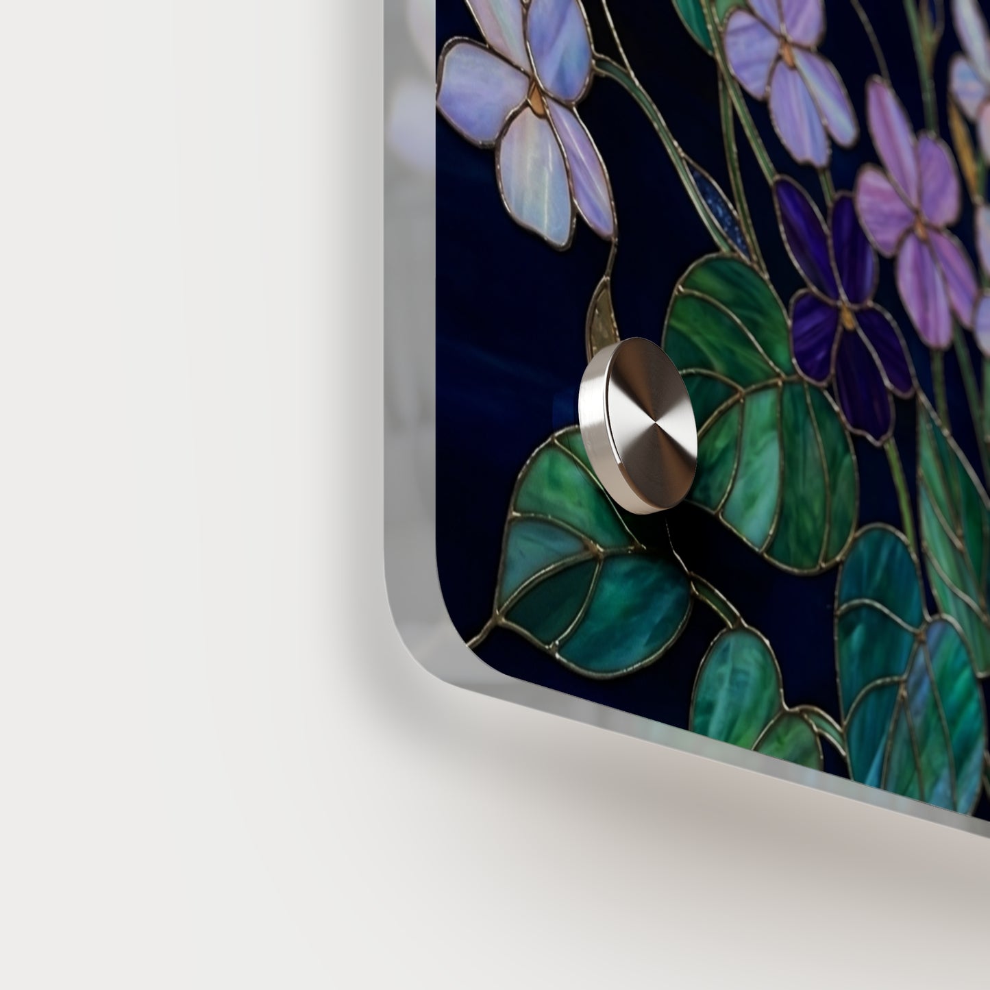 Violet Floral Acrylic Wall Art Panel — Purple Violets on Deep Blue - 14600
