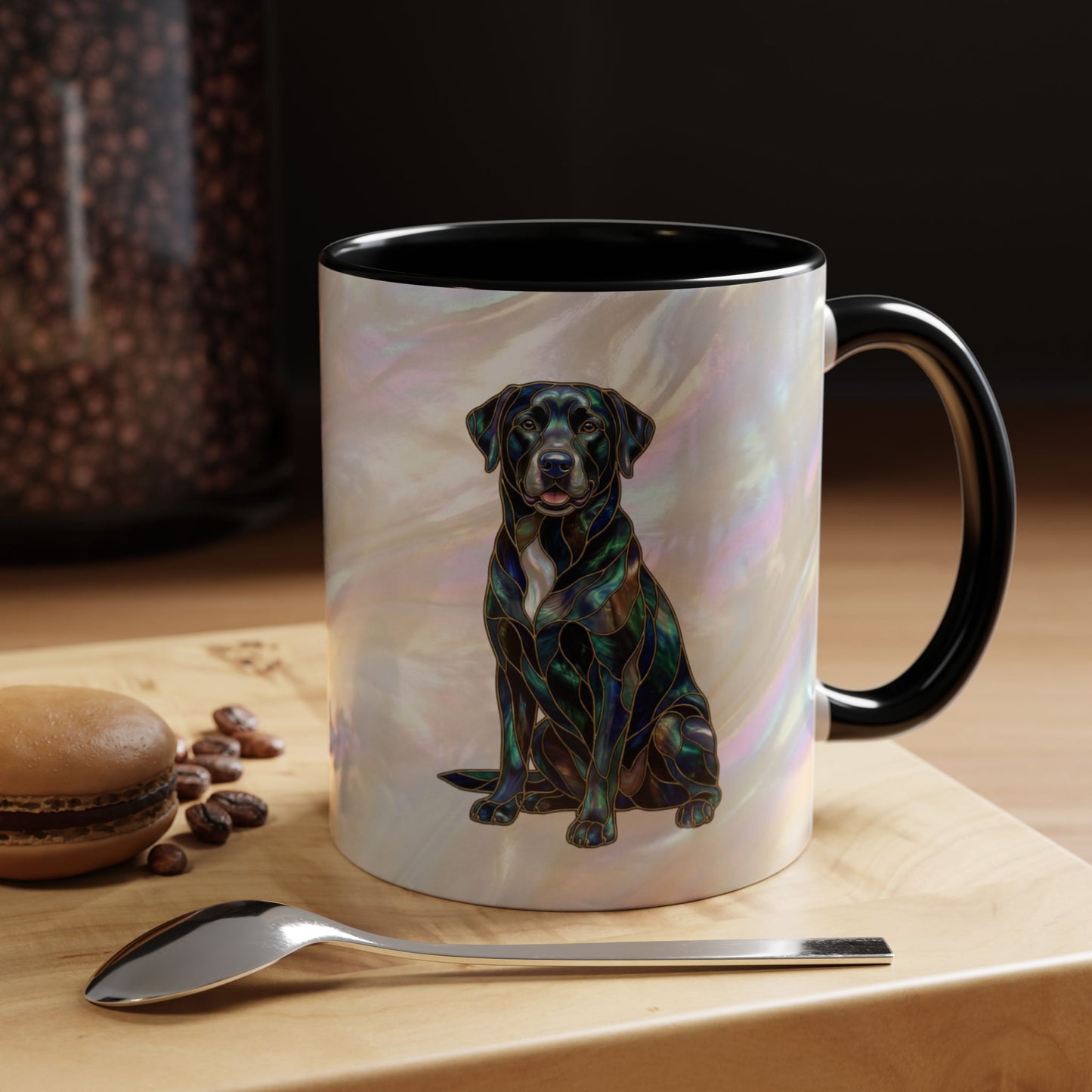 Black Labrador Accent Coffee Mug -Stained Glass Style (11/15oz) 14618