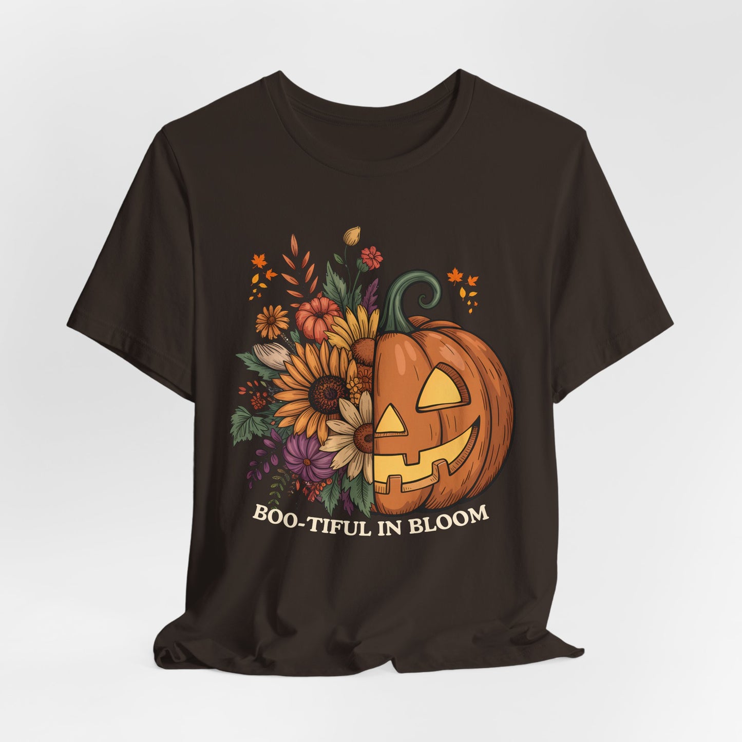 Boo-tiful in Bloom Halloween Pumpkin Floral T-Shirt — Fall Graphic Tee - 14925
