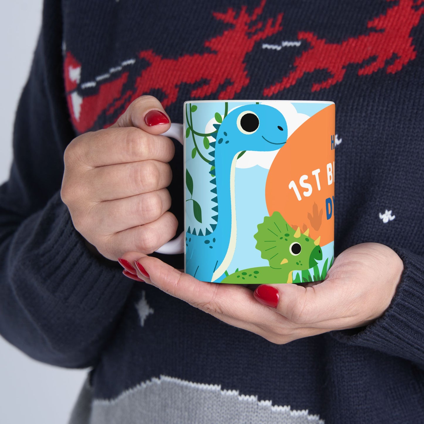 Personalized Dino Birthday Mug | Cute Dinosaur Gift, Kids Party Cup, Custom Birthday Keepsake, Fun 1st Birthday Celebration - 13975