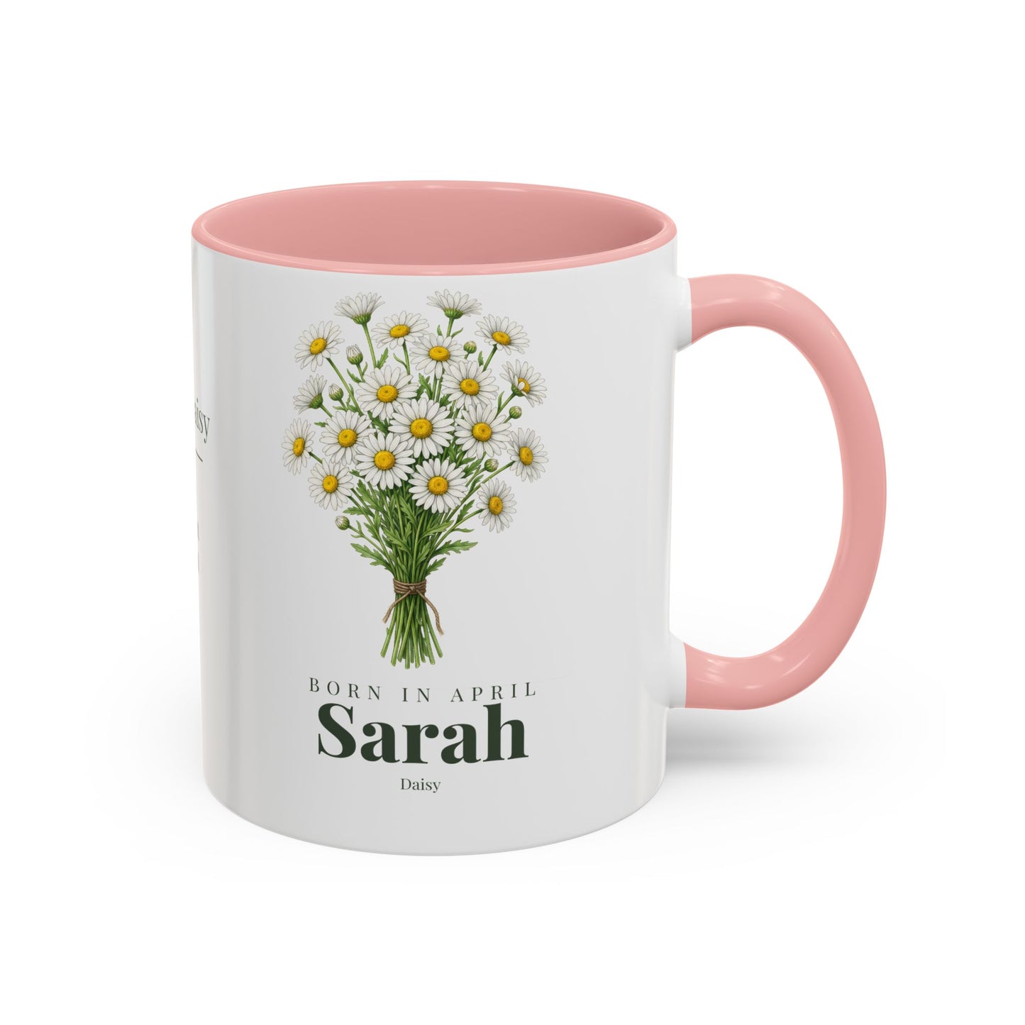 Personalized April Daisy Birth Flower Mug – Custom Name Floral Accent Coffee Cup, April Birthday Gift (11oz, 15oz) - 14833