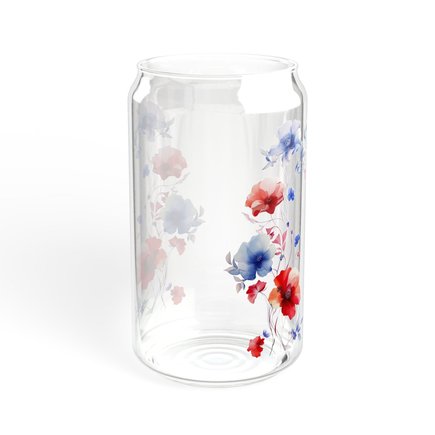 Red & Blue Flowers,  Customizable - Sipper Glass, 16oz - 10822