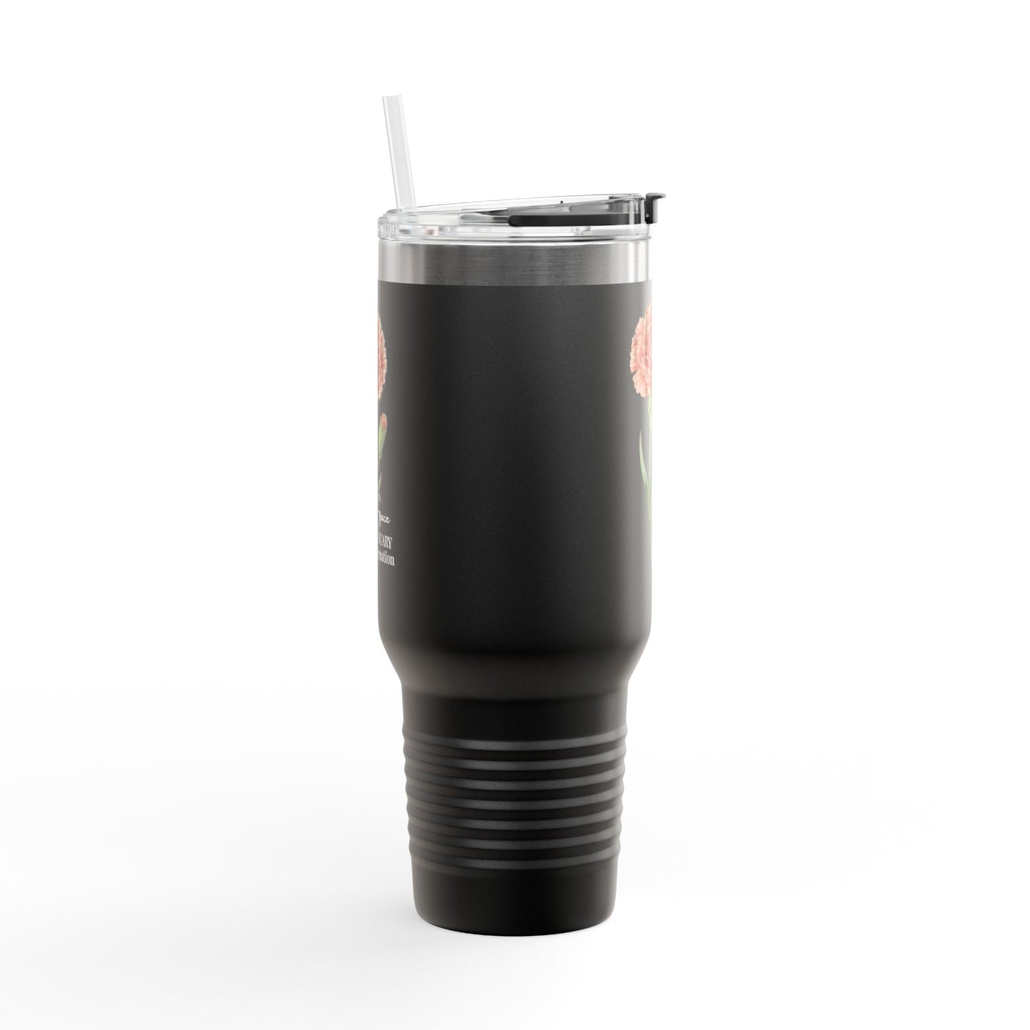 Carnation Floral Tumbler (Expressive) – January Birth Flower Gift | 40oz Insulated Travel Mug, Customizable — 14691