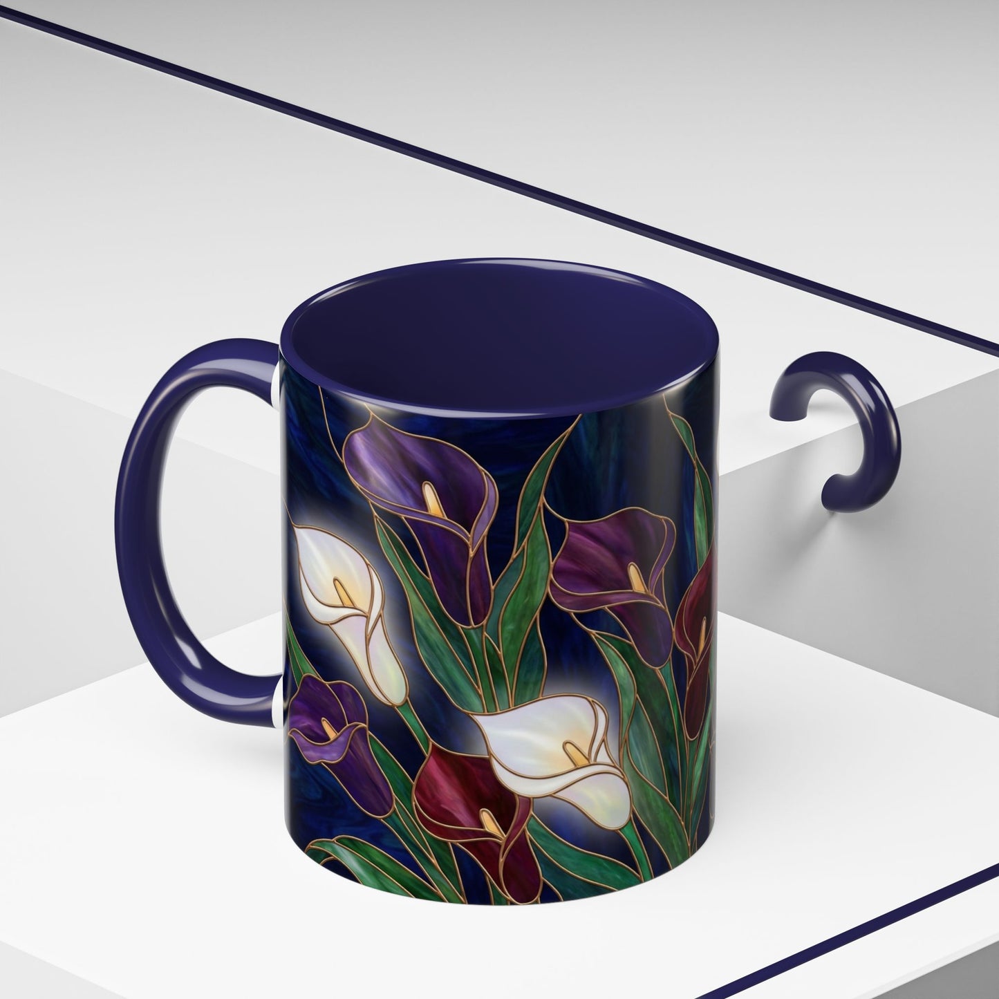 Calla Lily Floral Coffee Mug — Stained Glass Design (11/15oz) - 14557
