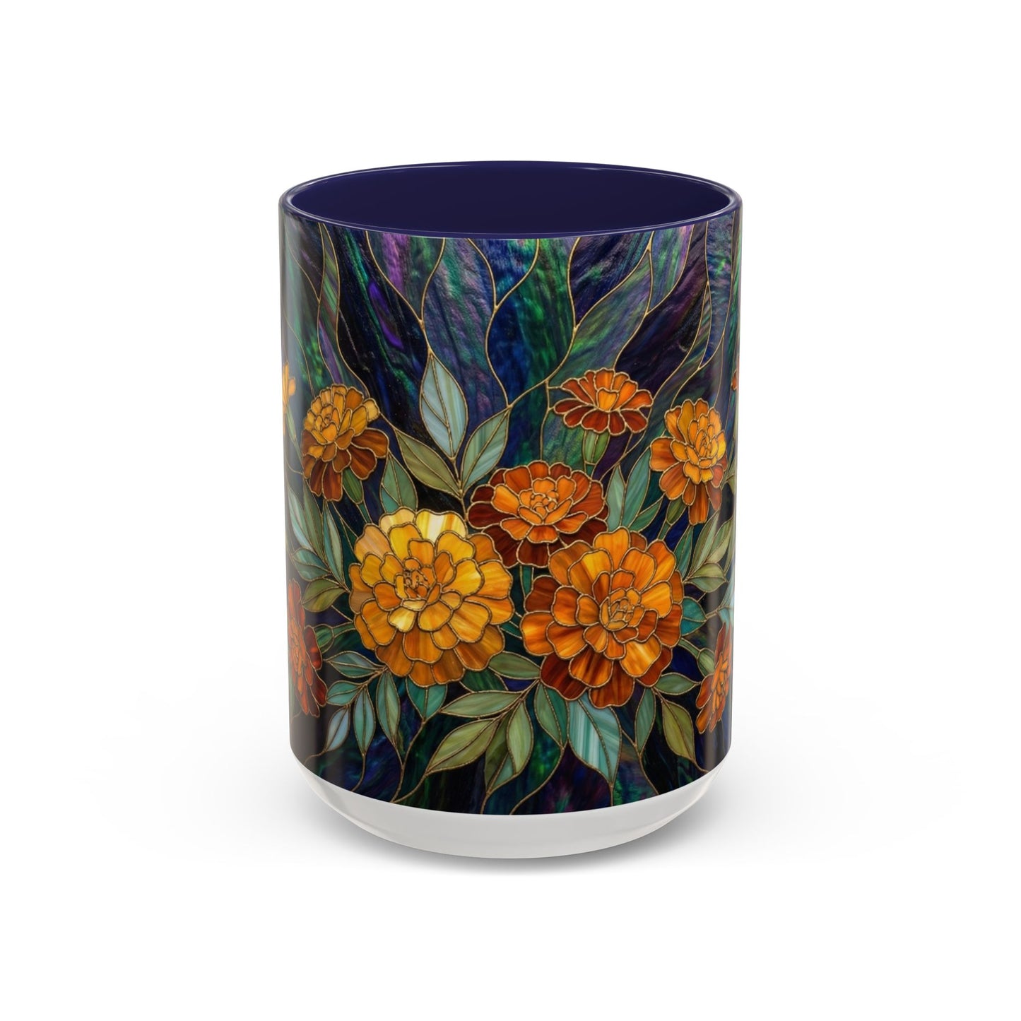 Marigold Floral Coffee Mug — Stained Glass Design  (11/15oz) - 14532