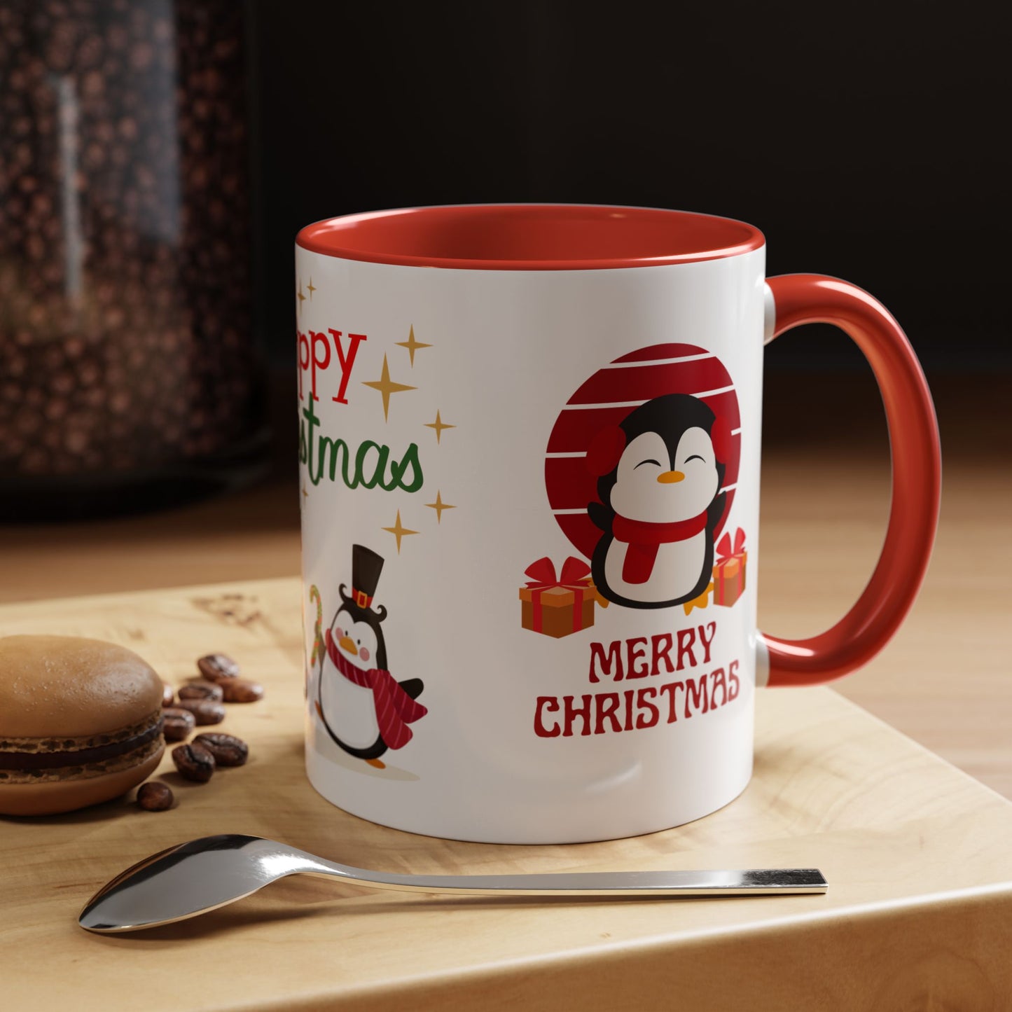 Penguins, Merry Christmas - Accent Coffee Mug (11, 15oz)