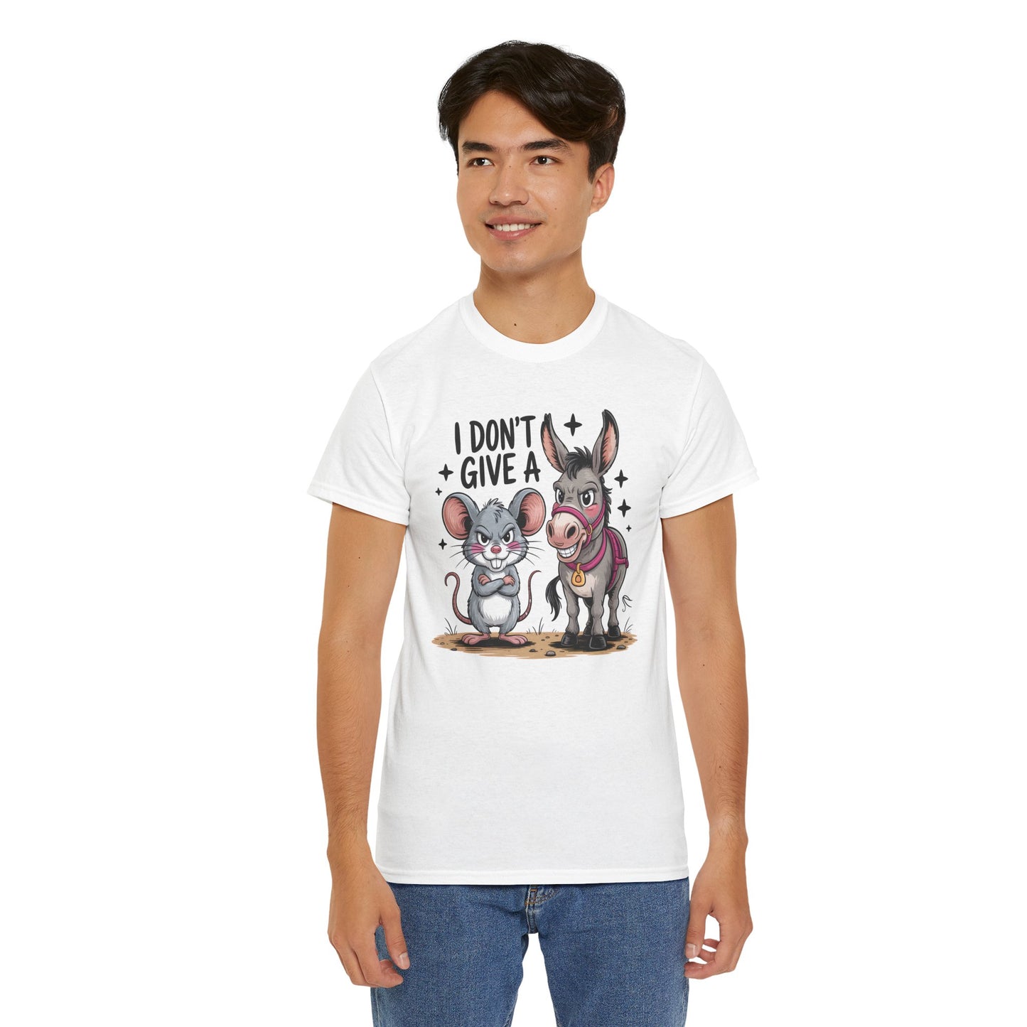 Funny Animal T-Shirt – “I Don’t Give a…” Mouse & Donkey Sarcastic Humor Tee Gift - 14856