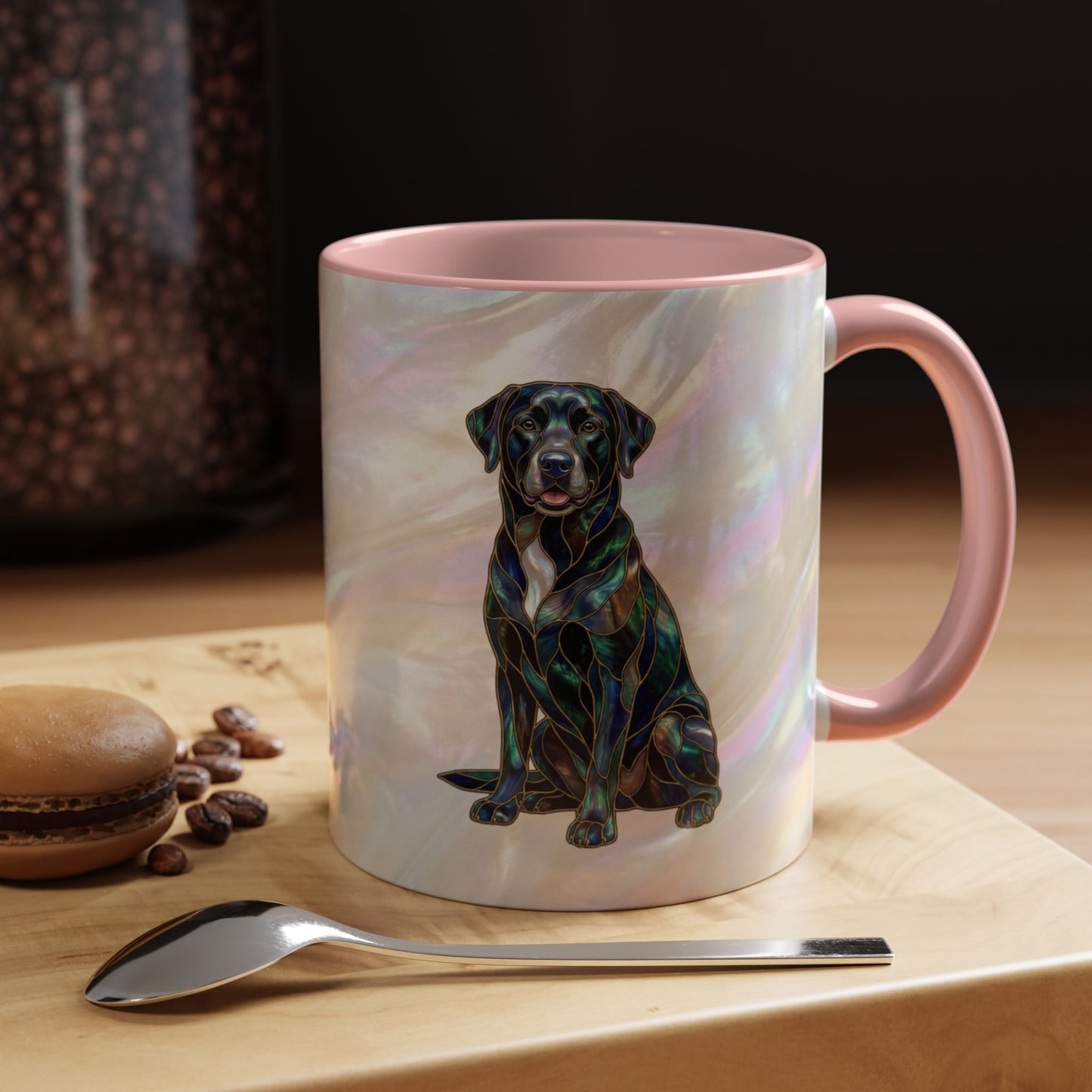 Black Labrador Accent Coffee Mug -Stained Glass Style (11/15oz) 14618