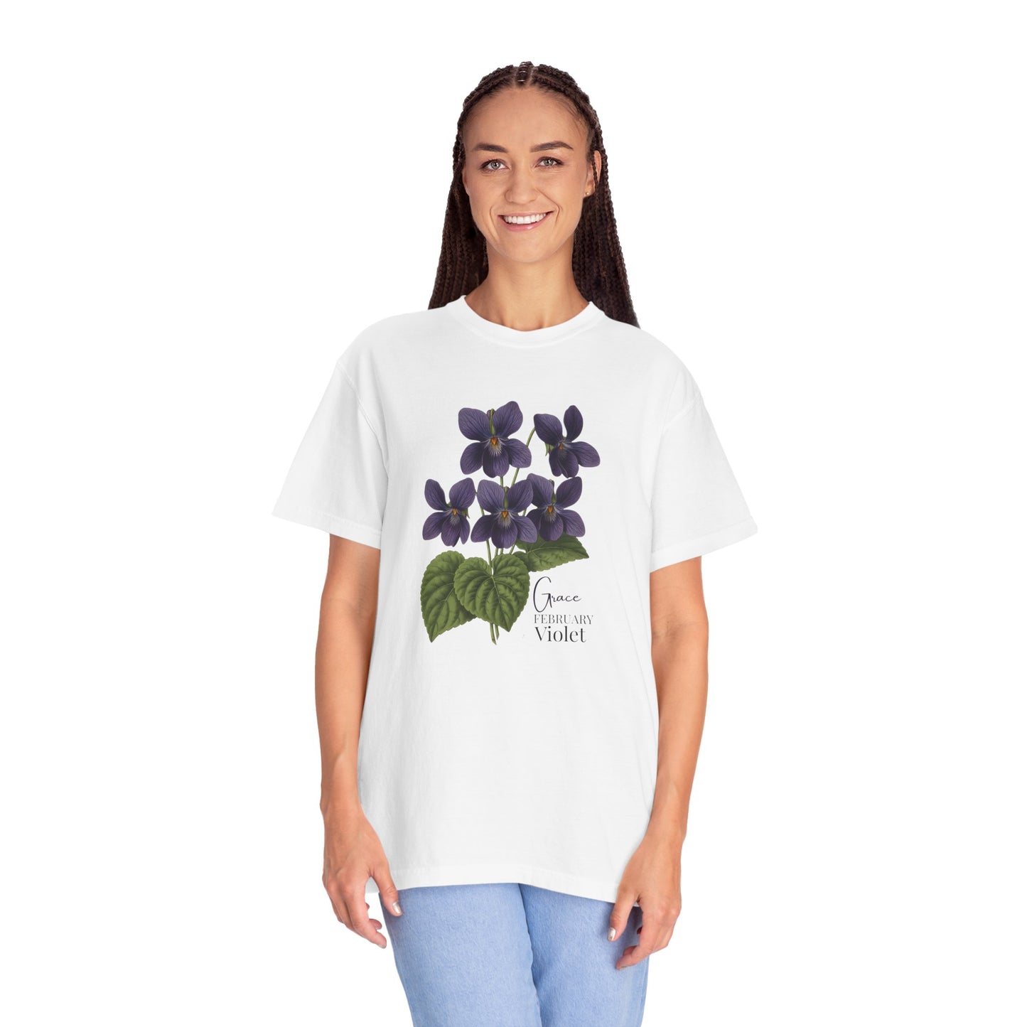 February Birth Flower Violet T-Shirt – Heavyweight Garment-Dyed Tee - 14694