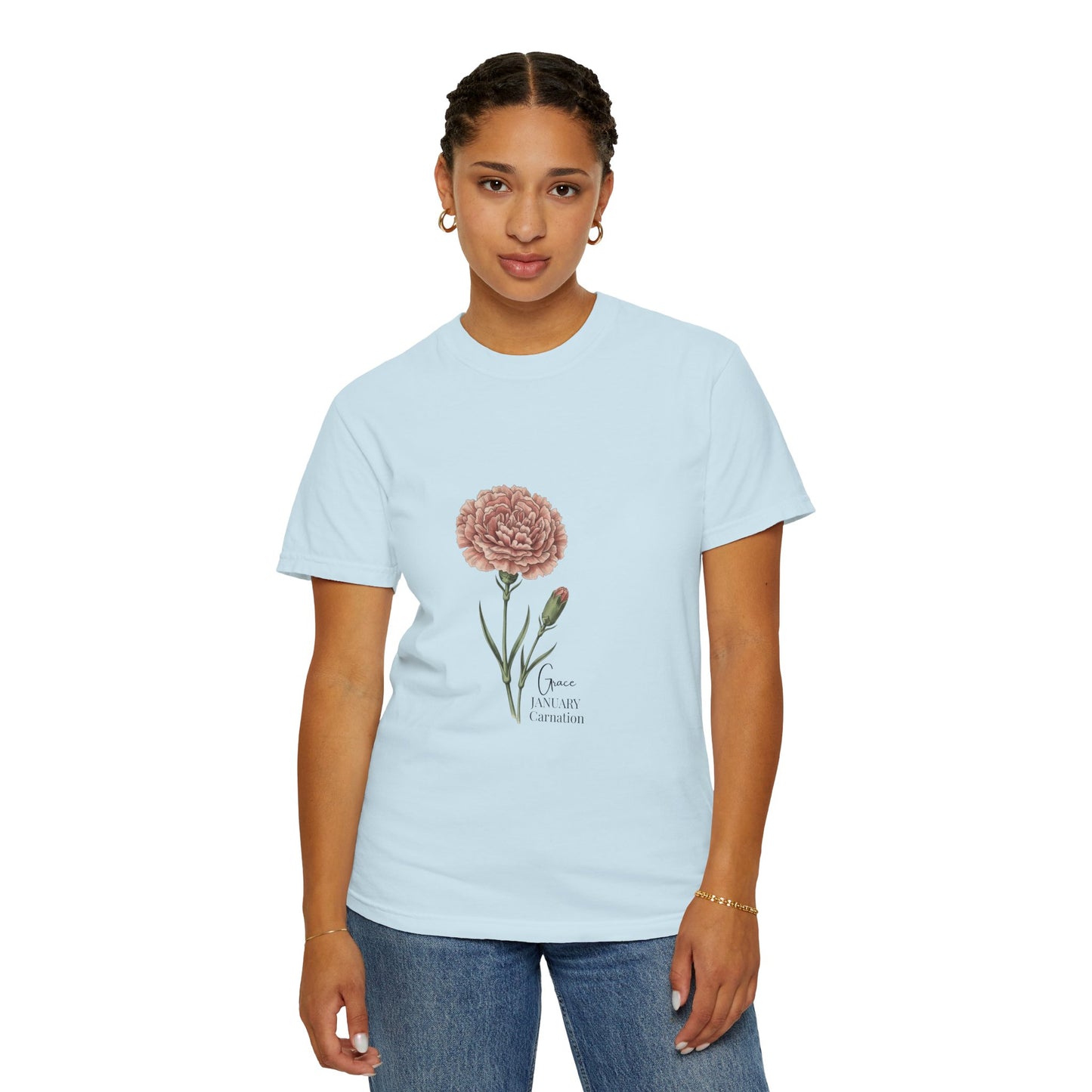 January Carnation Birth Flower T-Shirt – Customizable - 14672