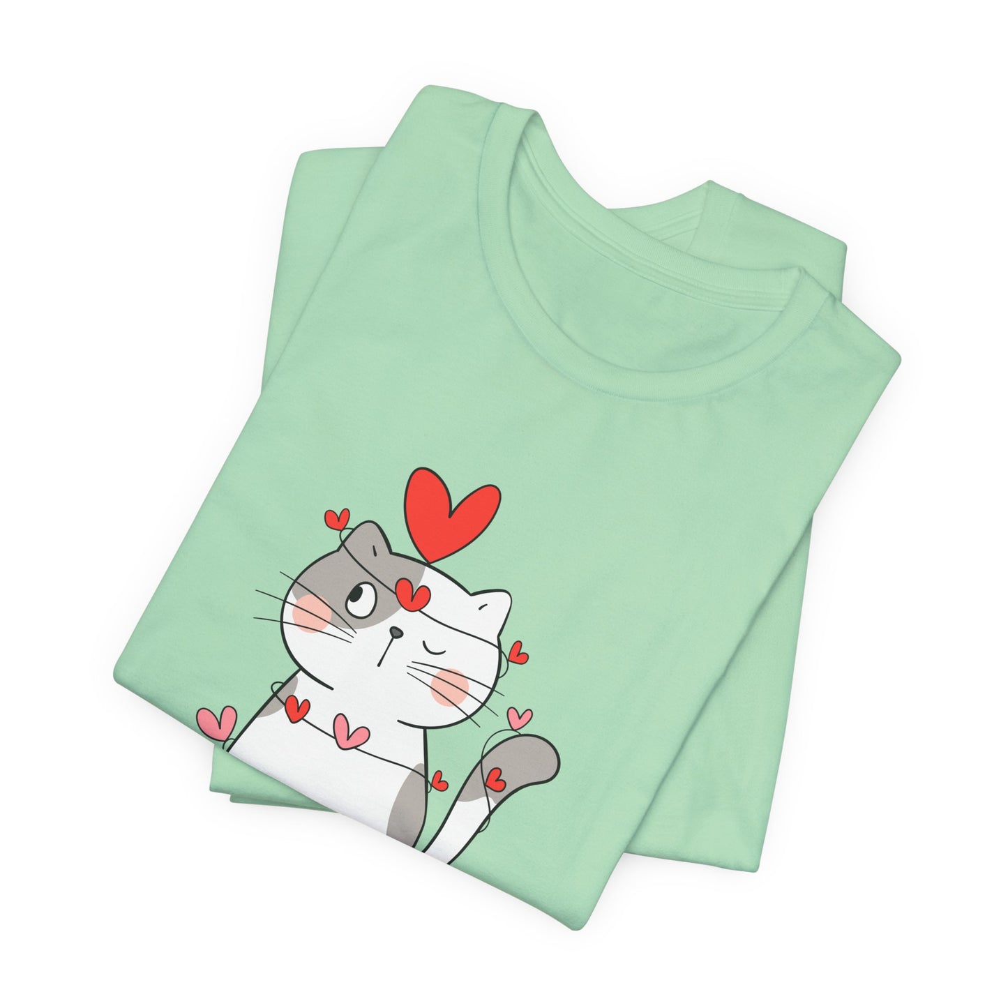 Cute Cat, Happy Valentine's Day - Unisex Jersey Short Sleeve Tee - 11359