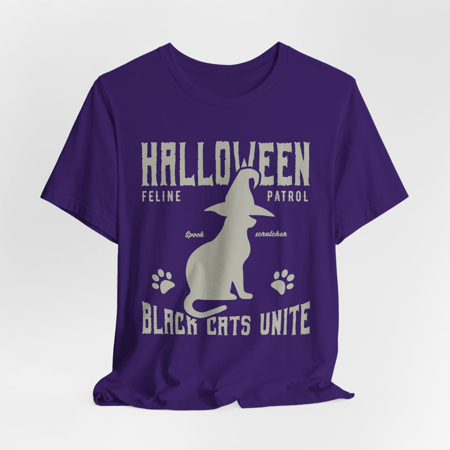 Halloween Feline Patrol, Spook Scratcher, Black Cats Unite  - Unisex Jersey Short Sleeve Tee - 12928