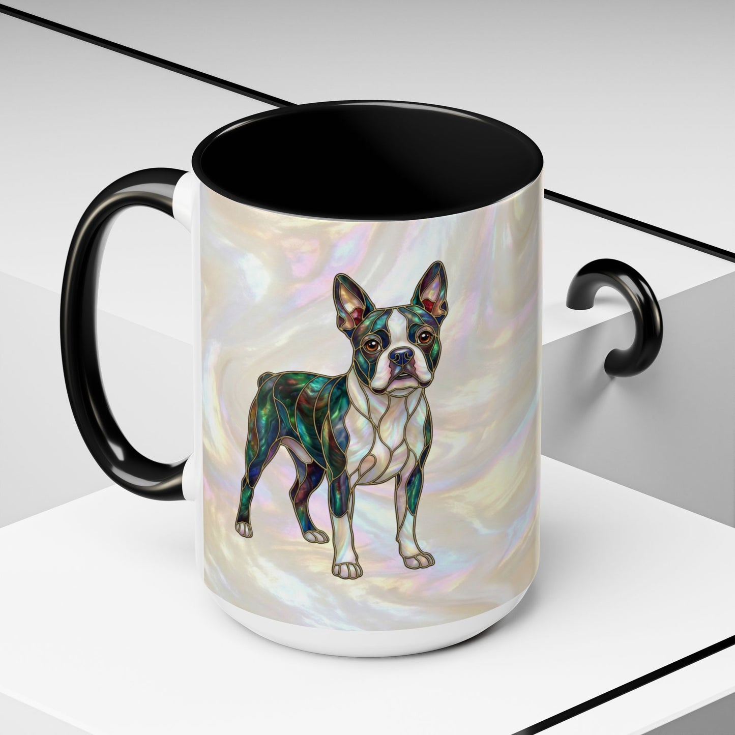 Boston Terrier Accent Coffee Mug — Stained Glass Design (11/15 oz) - 14620