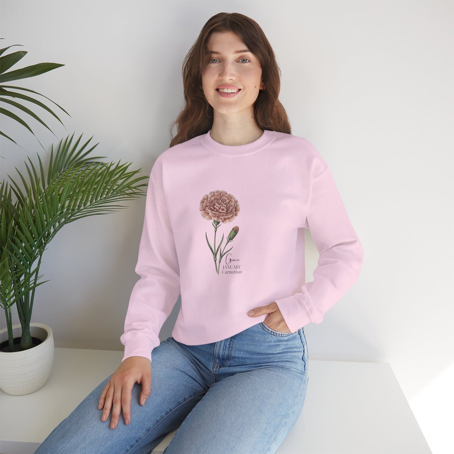 January Carnation Crewneck Sweatshirt — Customizable - 14673
