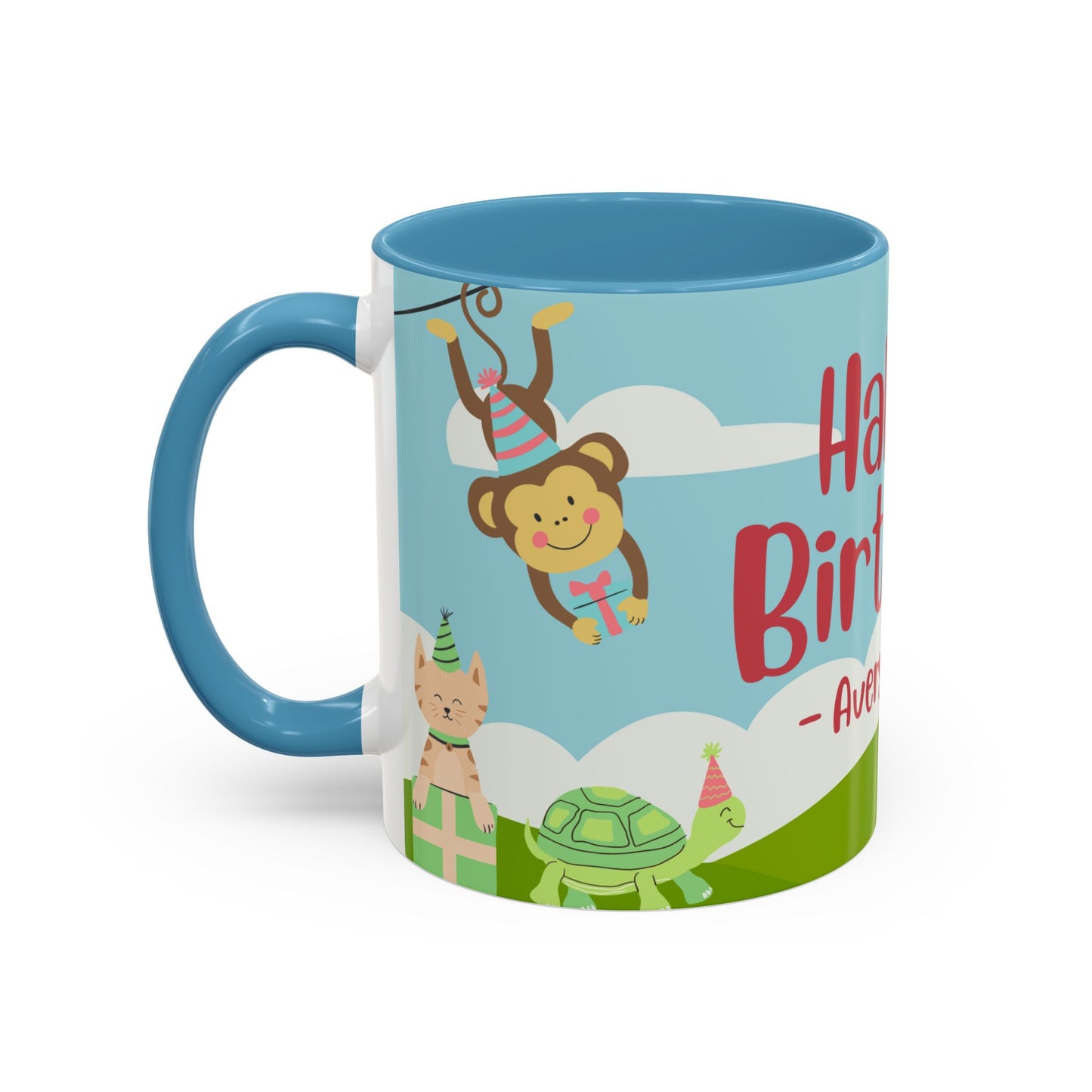 Cute Animals, Happy Birthday, Name Customizable - Accent Coffee Mug (11, 15oz) - 11140