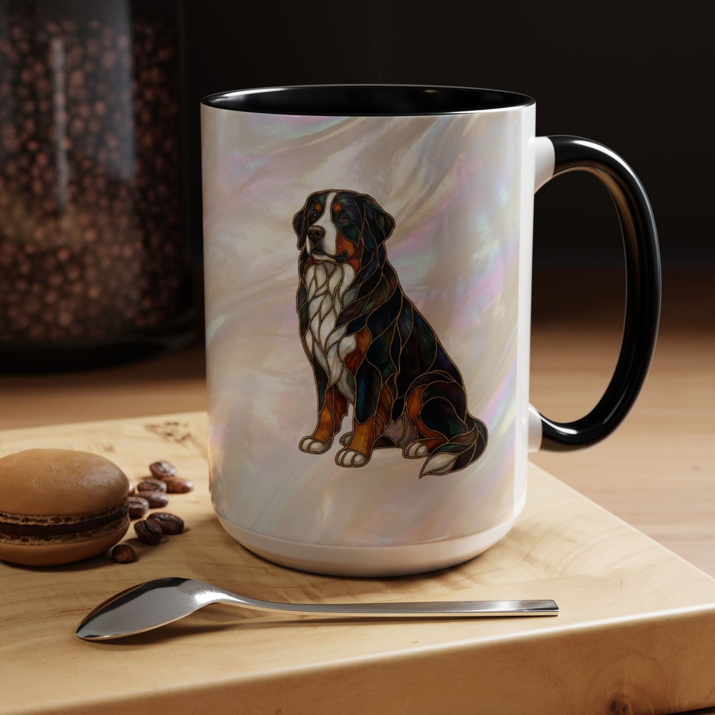 Bernese Mountain Dog Accent Coffee Mug — Stained Glass Design (11/15 oz) - 14617