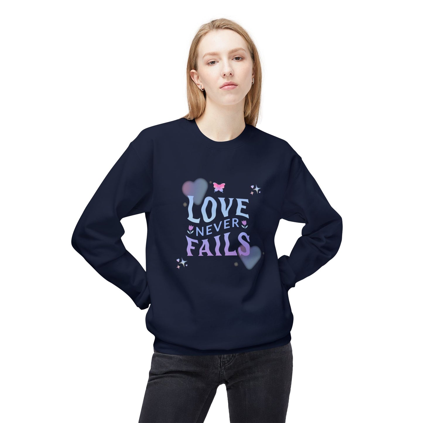 Love Never Fails - Unisex Midweight Softstyle Fleece Crewneck Sweatshirt - 10958