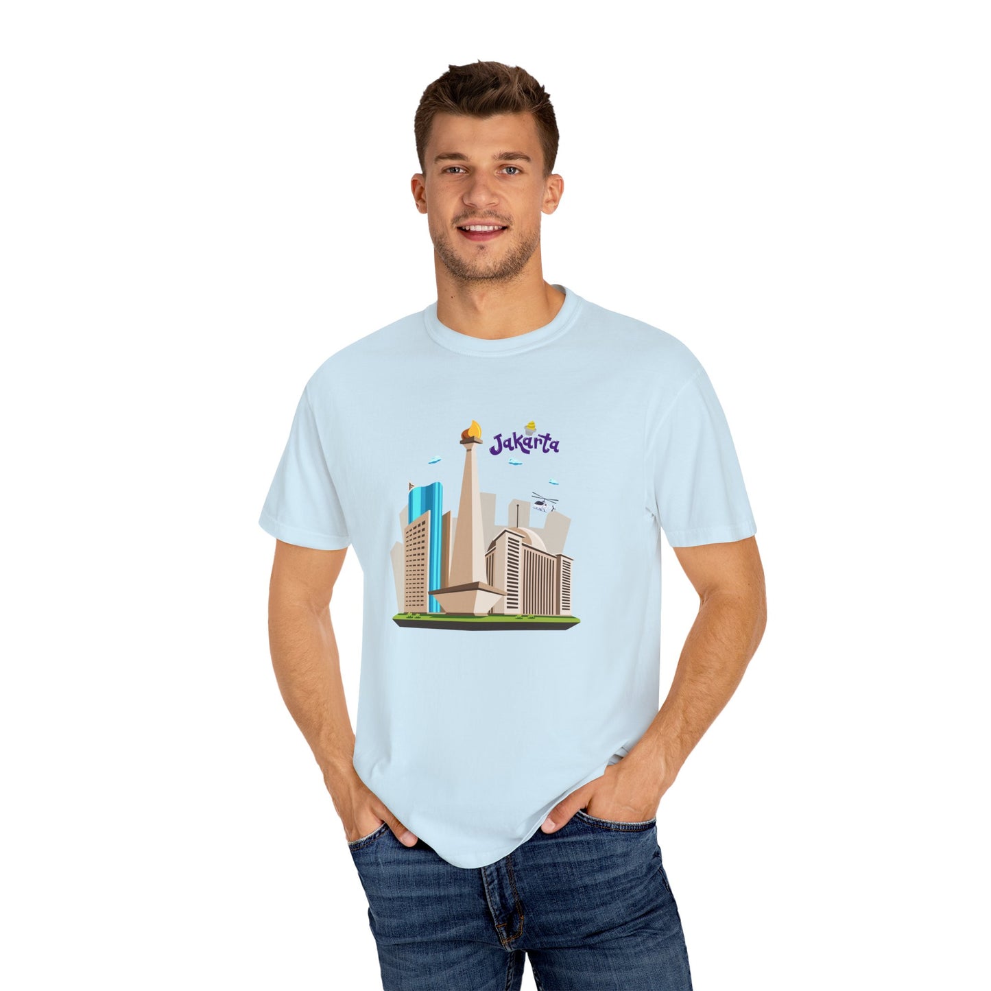 Jakarta Cityscape Unisex Garment-Dyed T-Shirt - Casual Travel Tee - 12129