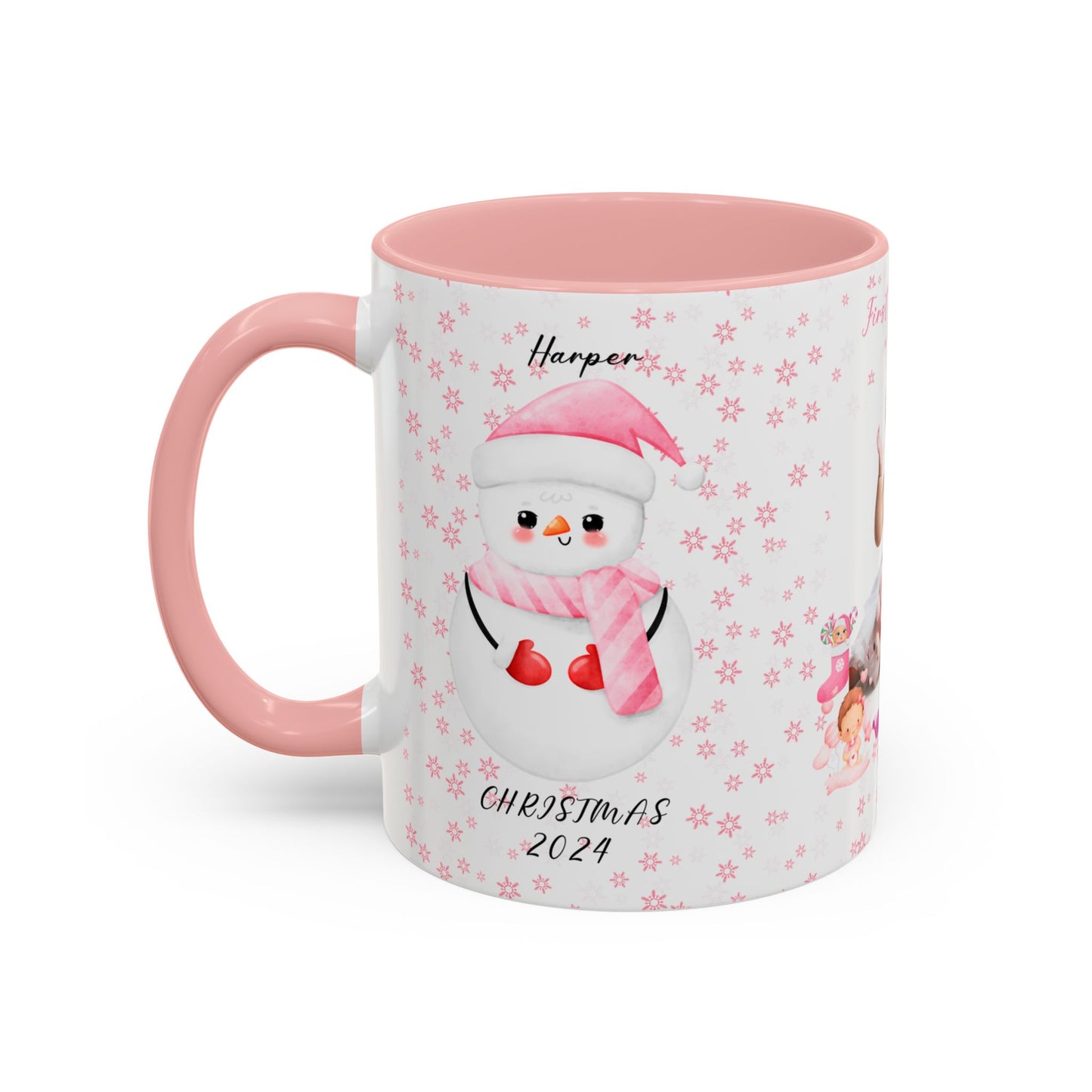 First Christmas, Baby Girl, Customizable - Accent Coffee Mug (11, 15oz) - 10001