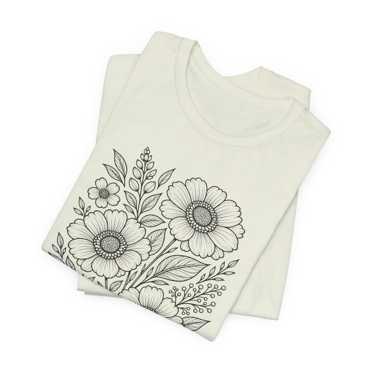 Vintage Floral Line Art T-Shirt, Botanical Wildflower Tee - 14561