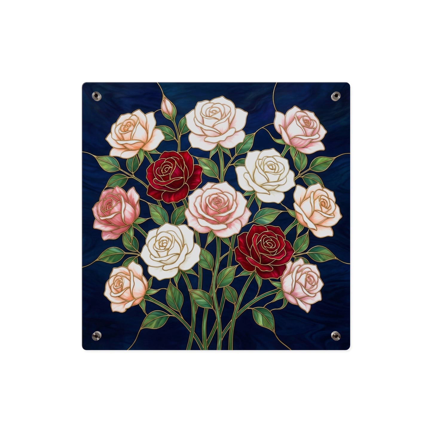 Rose Stained Glass Acrylic Wall Art Panel — Floral Garden Decor - 14604