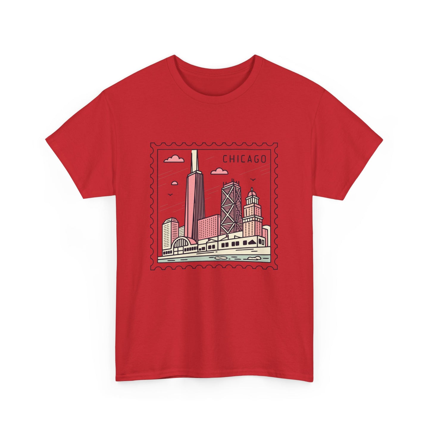 Chicago Skyline Postage Stamp Unisex Heavy Cotton Tee - 12130