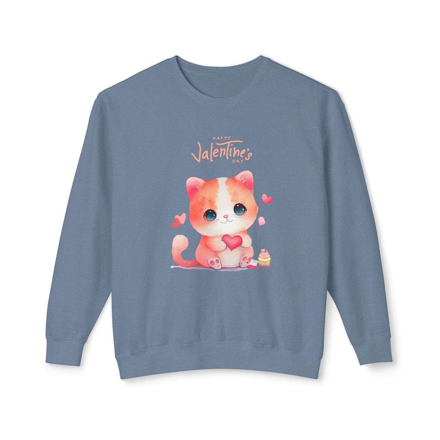 Kitten, Happy Valentine's Day - Unisex Lightweight Crewneck Sweatshirt - 11352