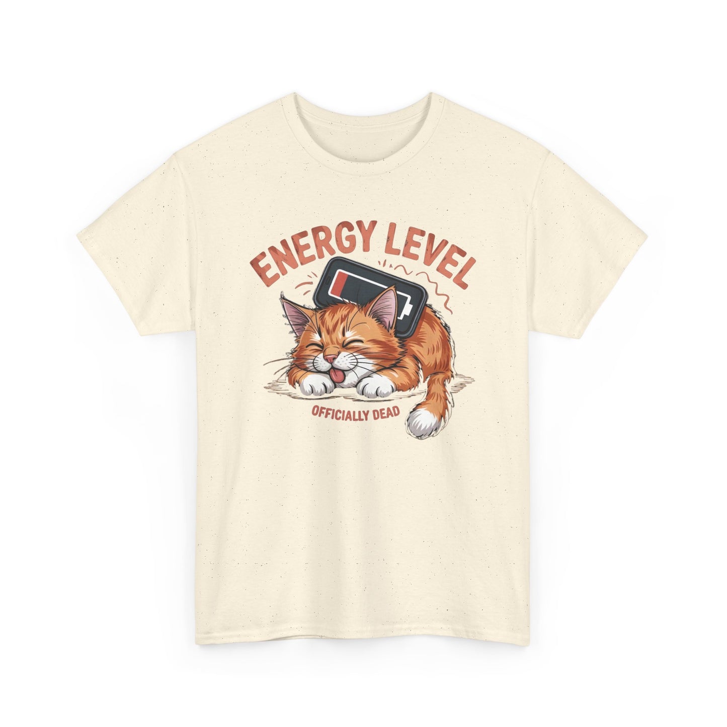 Energy Level: Officially Dead T-Shirt — Funny Cat Graphic Tee, Cat Lover Gift - 14867