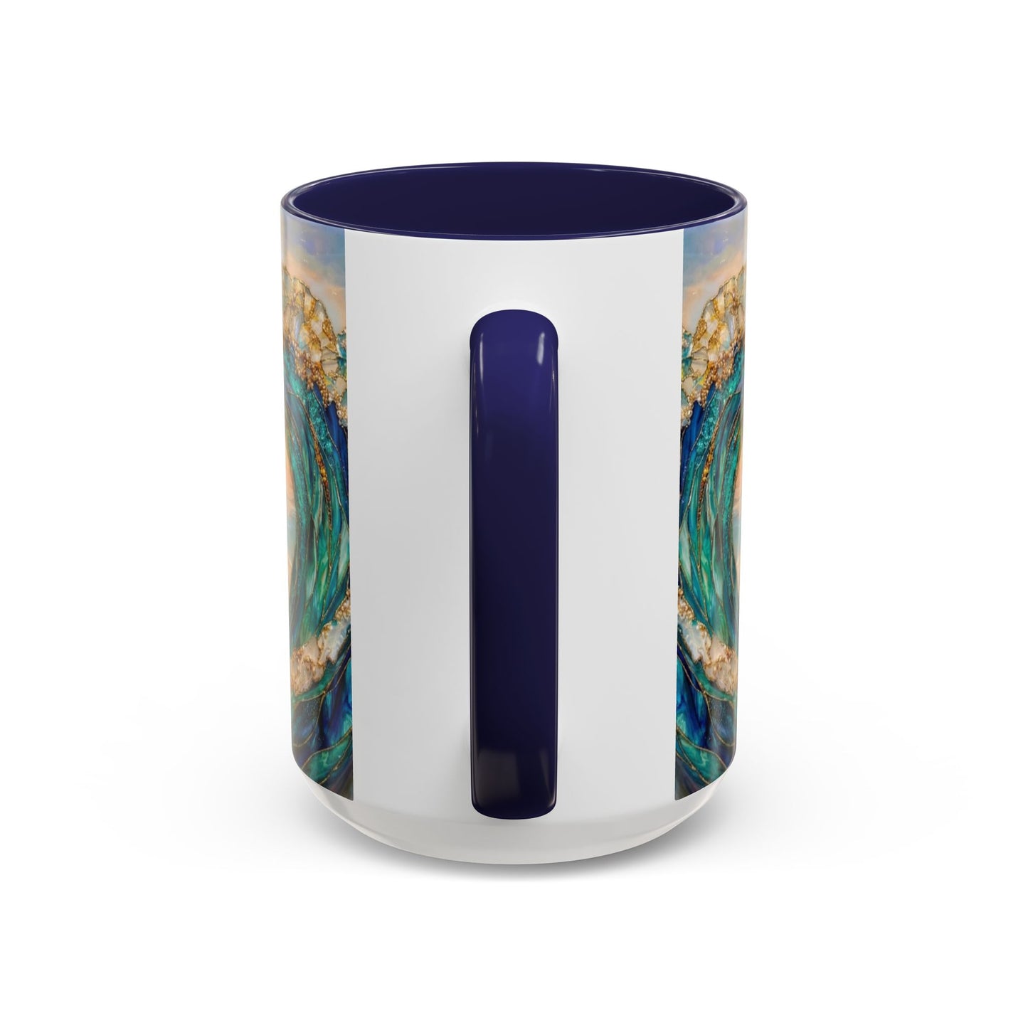 Ocean Heart Wave Coffee Mug — Teal Blue Accent Beachy Ceramic Mug (11/15oz) - 14521