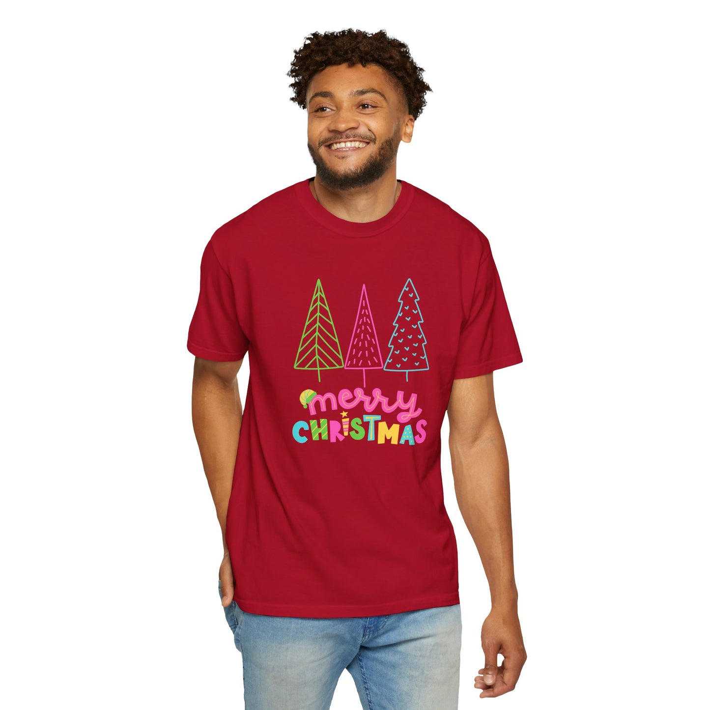 Trees, Merry Christmas - Unisex Garment-Dyed T-shirt - 10535