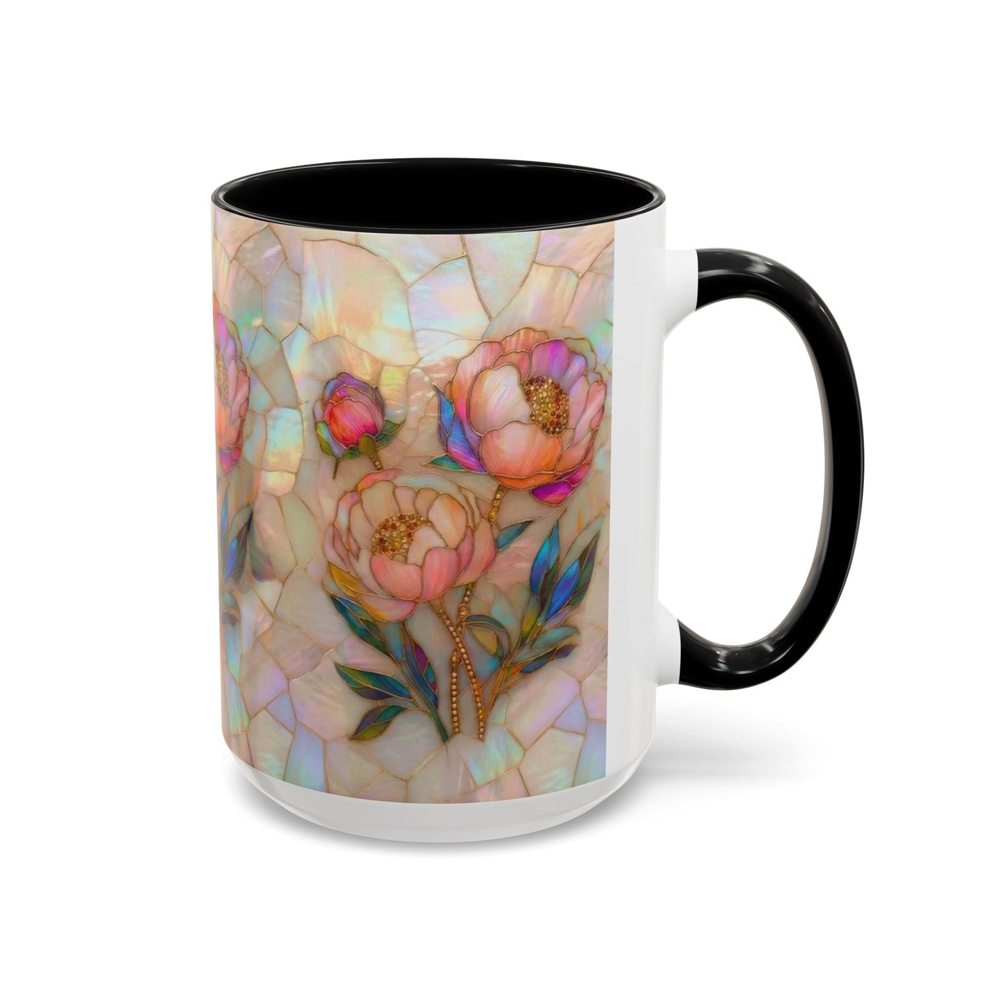 Peony Stained Glass Accent Coffee Mug – Floral Art 11/15oz - 14519