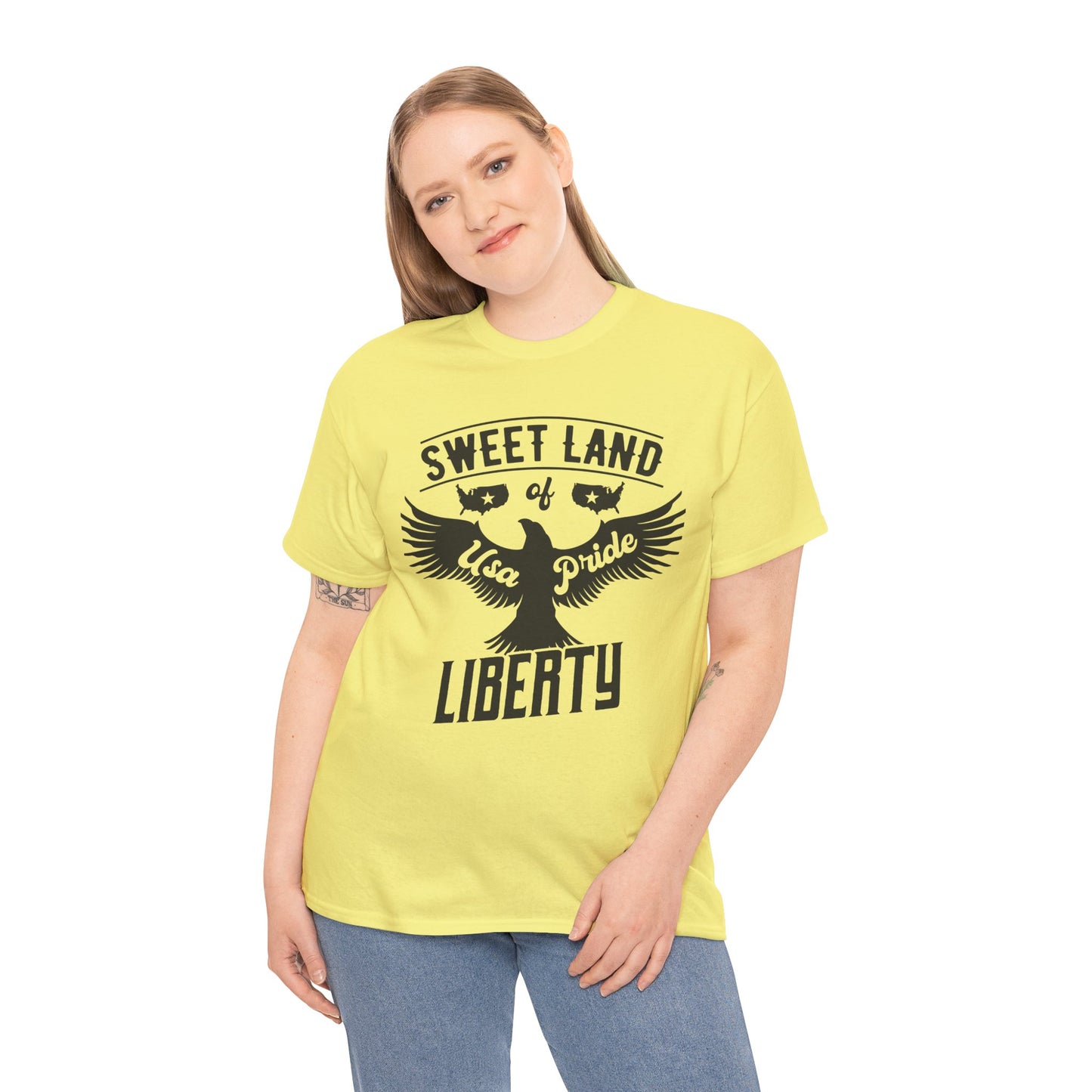 Sweet Land of Liberty Design, Unisex Heavy Cotton Tee: Patriotic T-shirt, Gift for Freedom Lovers, Casual Wear, Independence Day Shirt - 13492