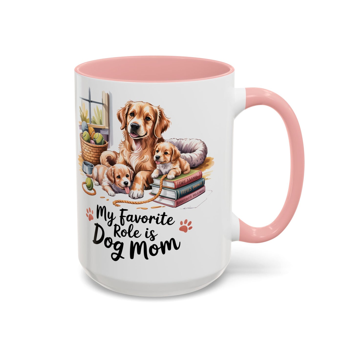 My Favorite Role is Dog Mom Mug – Cute Golden Retriever & Puppies Gift for Dog Lovers, Pet Mom Coffee Cup (11oz / 15oz) - 14799