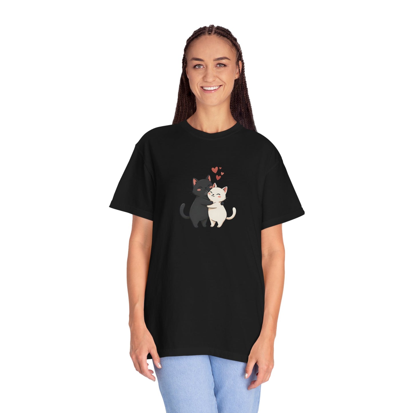 Cute Cats Valentine Graphic T-Shirt — Custom Placement & Size | Couple Gift - 14753