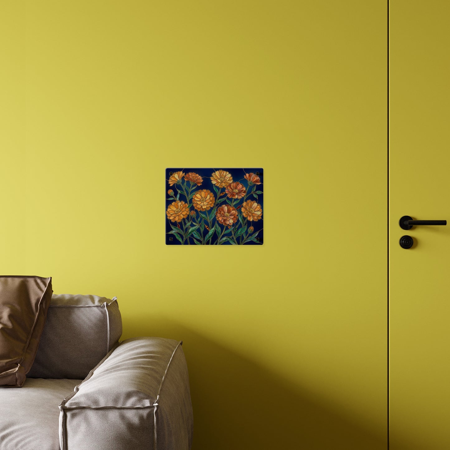 Marigold Bloom Acrylic Wall Art Panel — Botanical Floral Home Decor - 14608